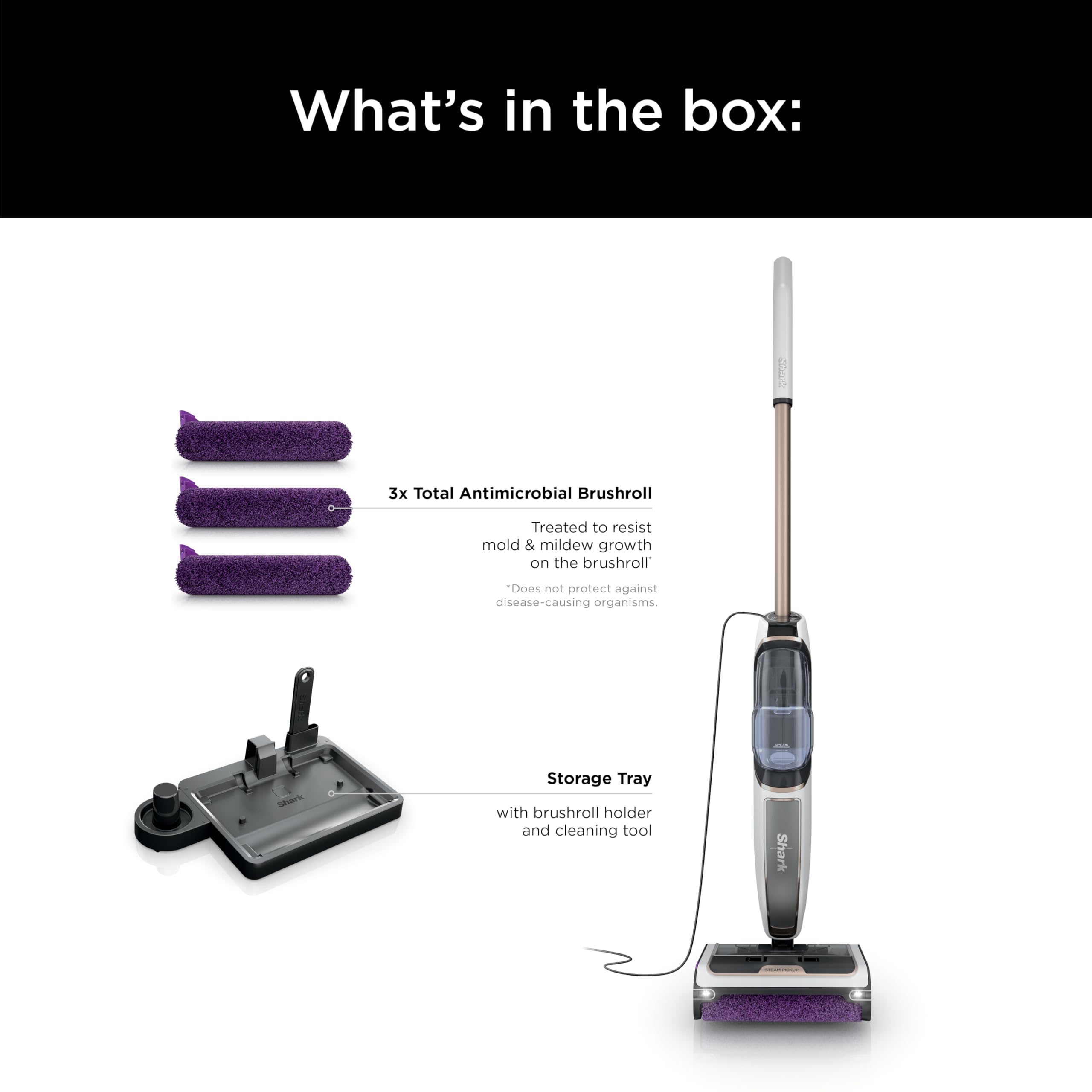 Shark Steam Pickup 3-in-1 Steam Mop Picks Up Debris, Deep Scrubs, & Steam Sanitizes - All At Once, Lightweight Steam Cleaner for Home, Steam Cleaner for Hardwood, Tile & Laminate, White, SD205CCO
