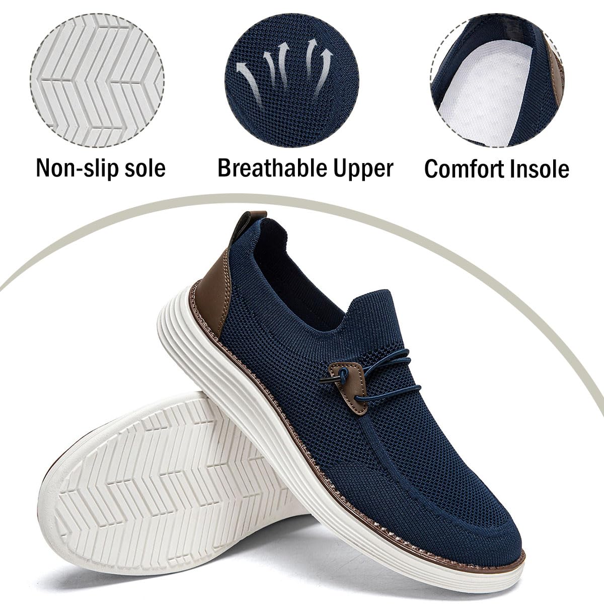 WOHHHW Men's Loafers Slip On Shoes Men Boat Shoes Casual Walking Shoes for Men Comfort Lightweight Breathable Dark Blue Size 11