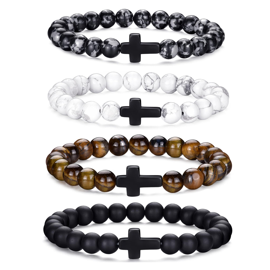 RANKEEF Mens Bracelets 8MM Natural Stone Beads Bracelet Set Stretch Adjustable Beaded Bracelets for Men