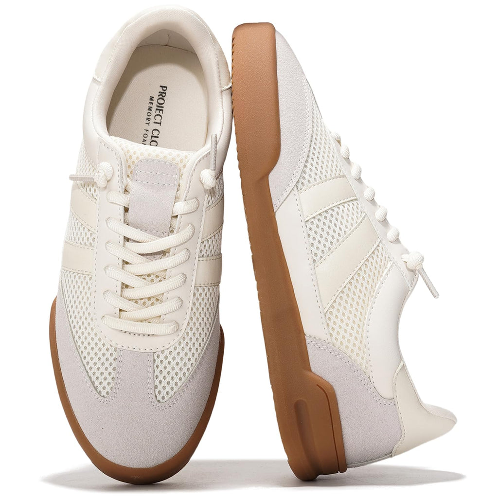 Project Cloud 100% Genuine Leather Casual Sneakers for Women - Memory Foam Insoles - Womens Shoes & Lightweight Women's Fashion Sneakers - Slip On Shoes for Women Footwear (Verdy, Whit, 8) White