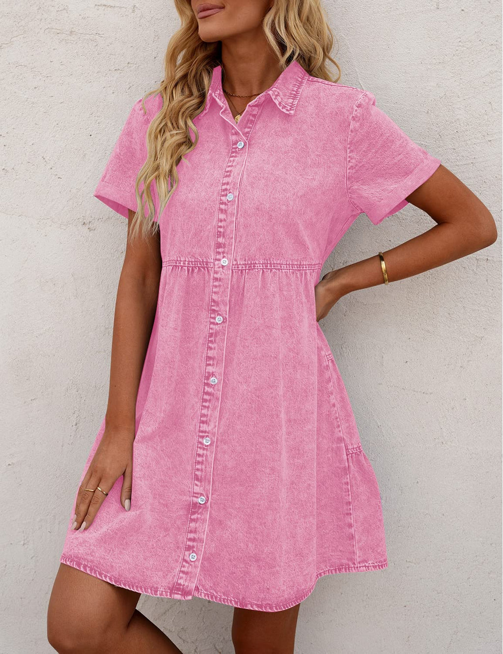 GRAPENT Women's Jean Dresses for Women Blue Jean Dresses for Women Casual Denim Dress for Summer Shirt Denim Dress for Beach Summer Dresses for Spring Fall Aurora Pink Large Size 12 Size 14
