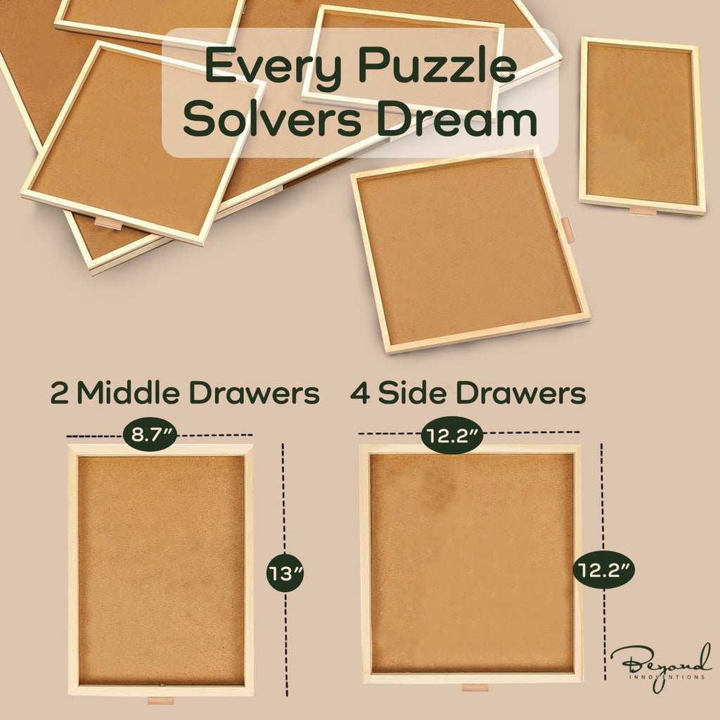 1500 Piece Wooden Jigsaw Puzzle Board - 6 Drawers, Preassembled Rotating Puzzle Table | 35” X 28” Jigsaw Puzzle Board | Puzzle Cover Included - Portable Tables for Adults and Kids