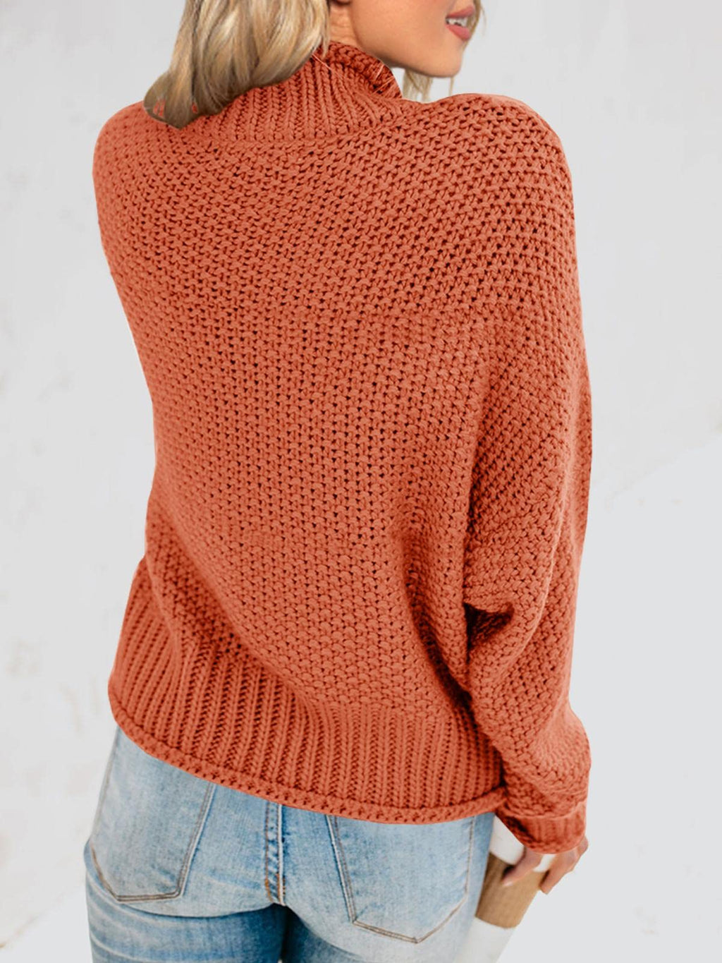 Saodimallsu Womens Turtleneck Oversized Sweaters Batwing Long Sleeve Pullover Loose Chunky Knit Jumper Brick Red