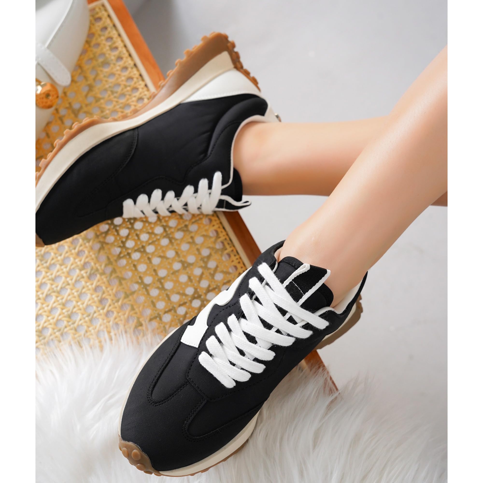 Project Cloud Trendy Sneakers for Women - Memory Foam and Non-Slip Comfortable Casual Ladies Shoes for Womens Fashion Sneakers - Lightweight Lace-up Shoes (LECCO, BLK, 8)