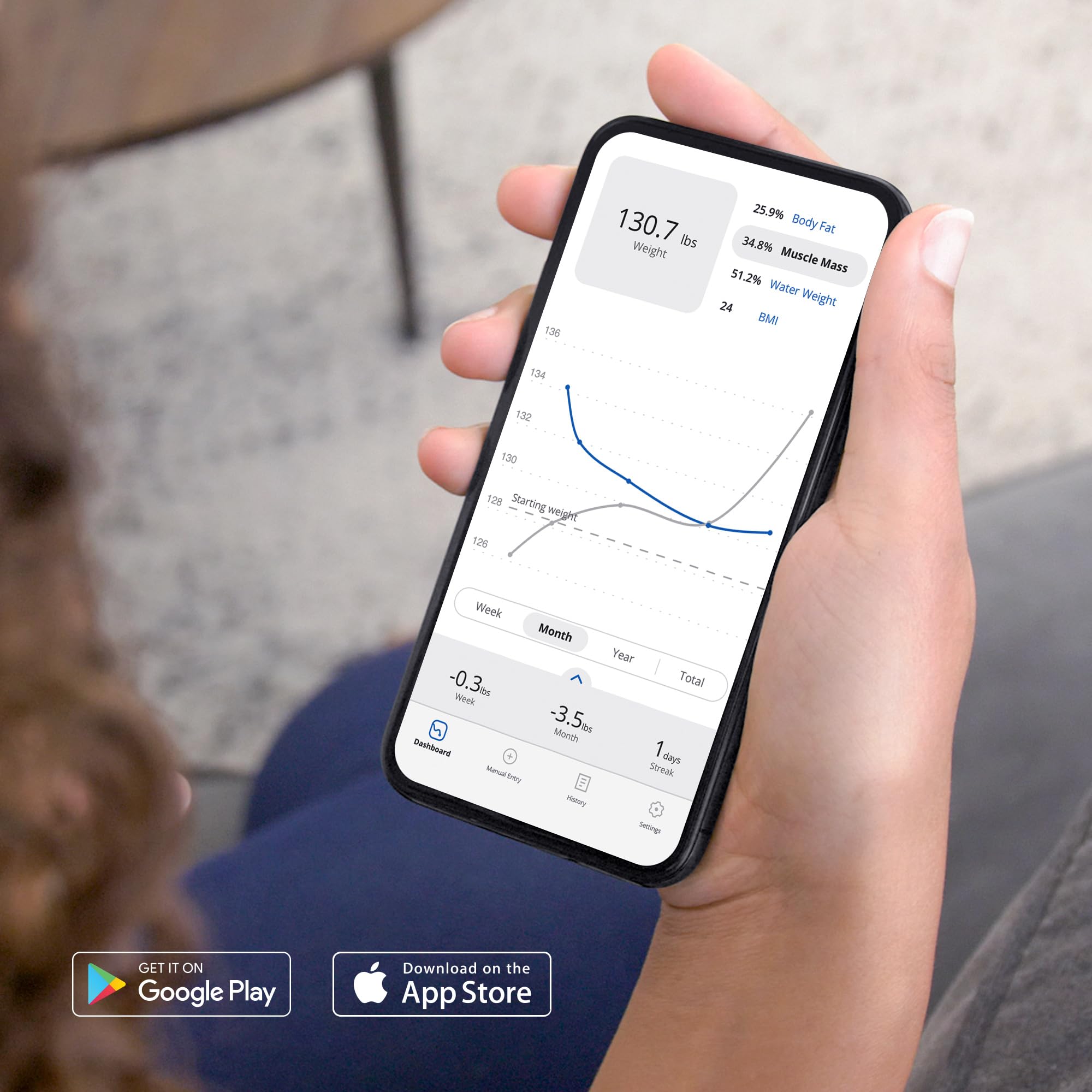 Weight Gurus Digital Body Fat Scale with Large Backlit LCD and Smartphone Tracking (Silver)