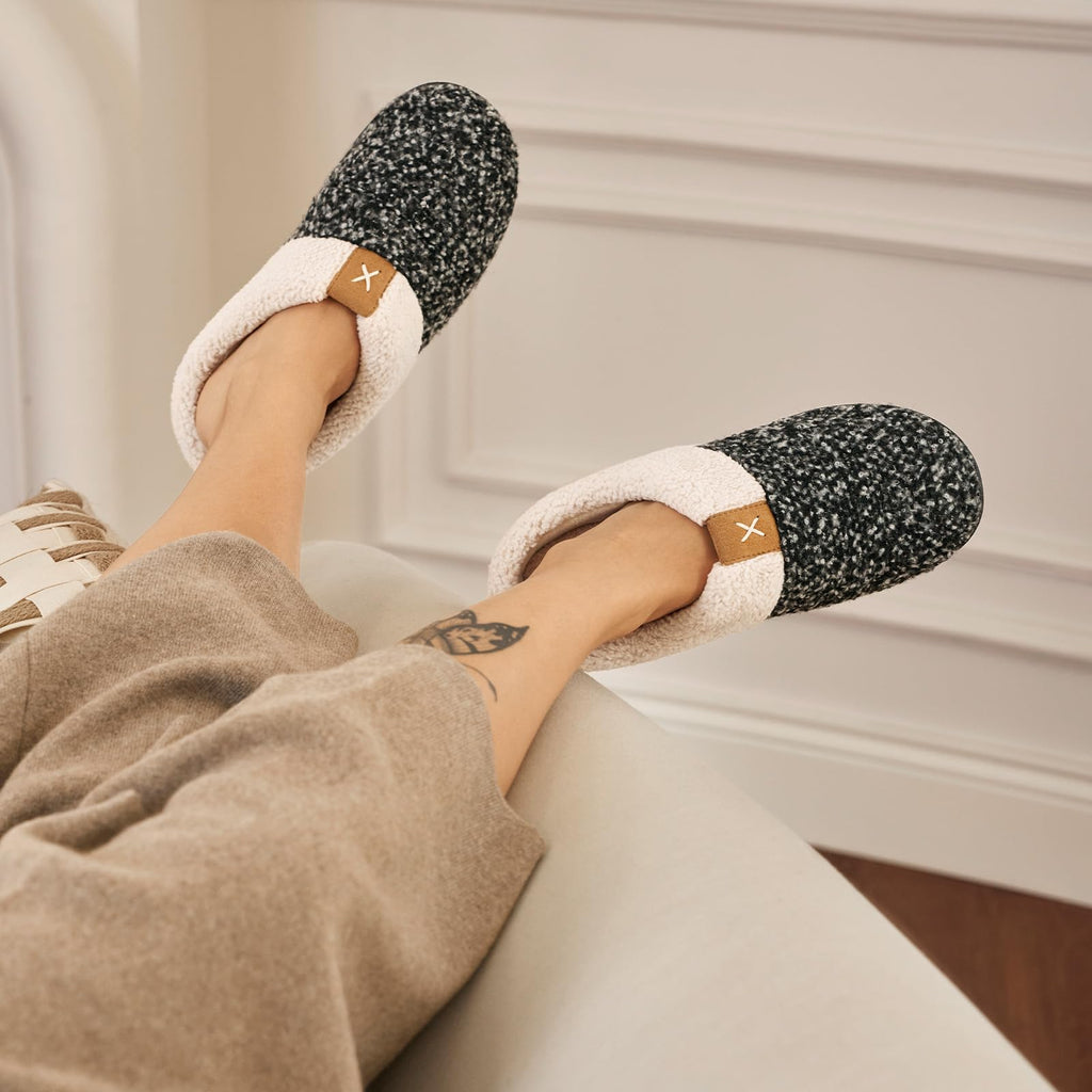 ULTRAIDEAS Women's Indoor Bedroom Slipper with Memory Foam, Gift for Women, Wool-Like House Shoe with Anti-Skid Rubber Sole for Ladies (9-10, Grey)