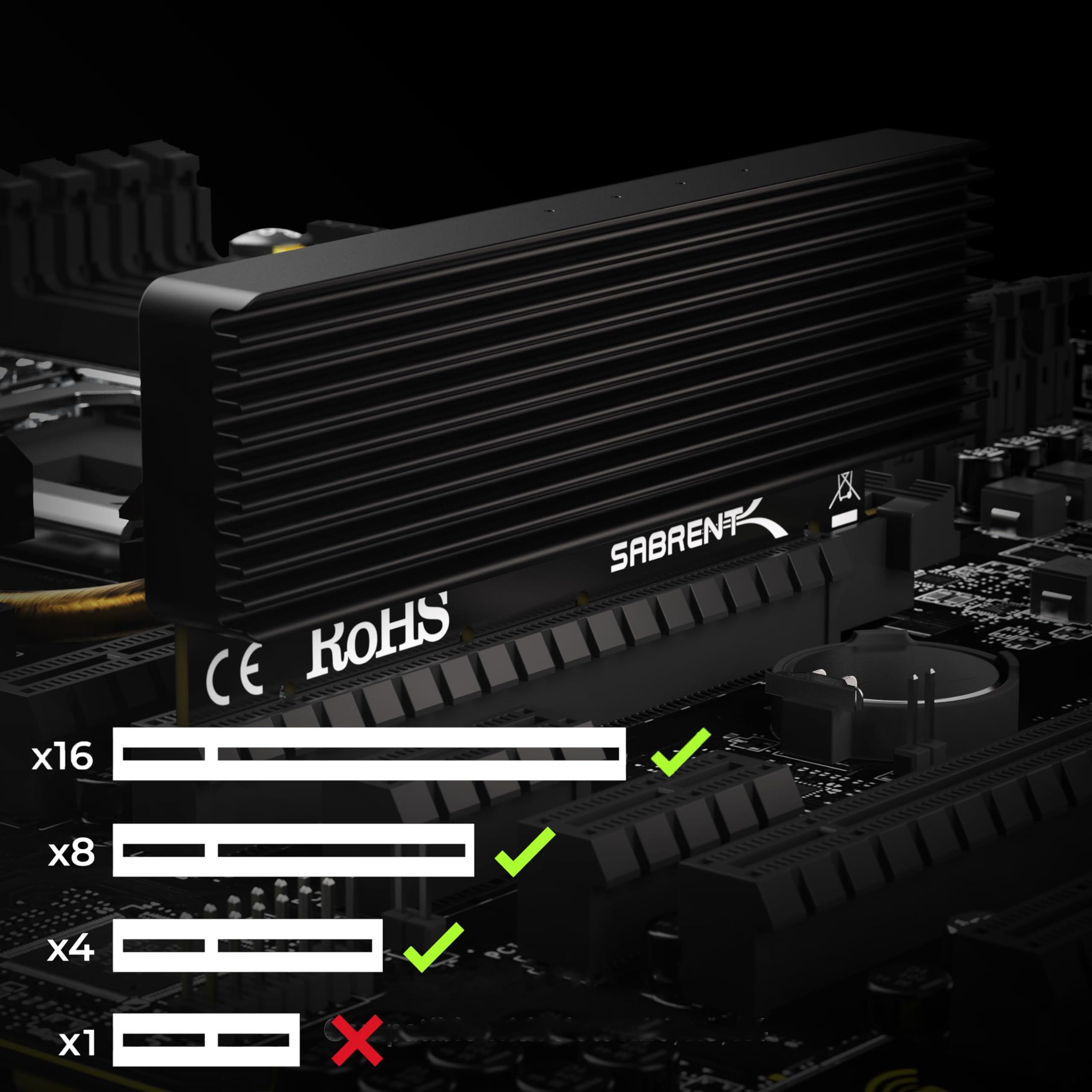 SABRENT M.2 NVMe SSD to PCIe X16/X8/X4 Adapter Card with Aluminum Heatsink, Easy Install, Supports 2230/2242/2260/2280, Not Compatible with SATA or PCIe x1 (EC-PCIE)