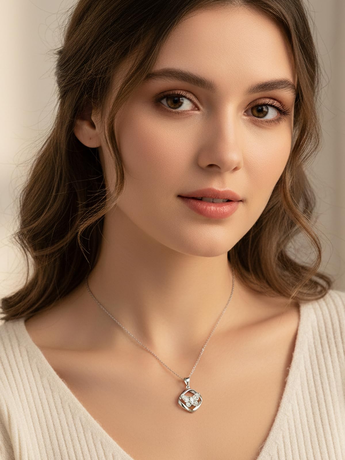 CYW Moissanite Butterfly Square Necklace for Women 925 Sterling Silver Chain Imitation Diamond Dainty Pendant Necklace