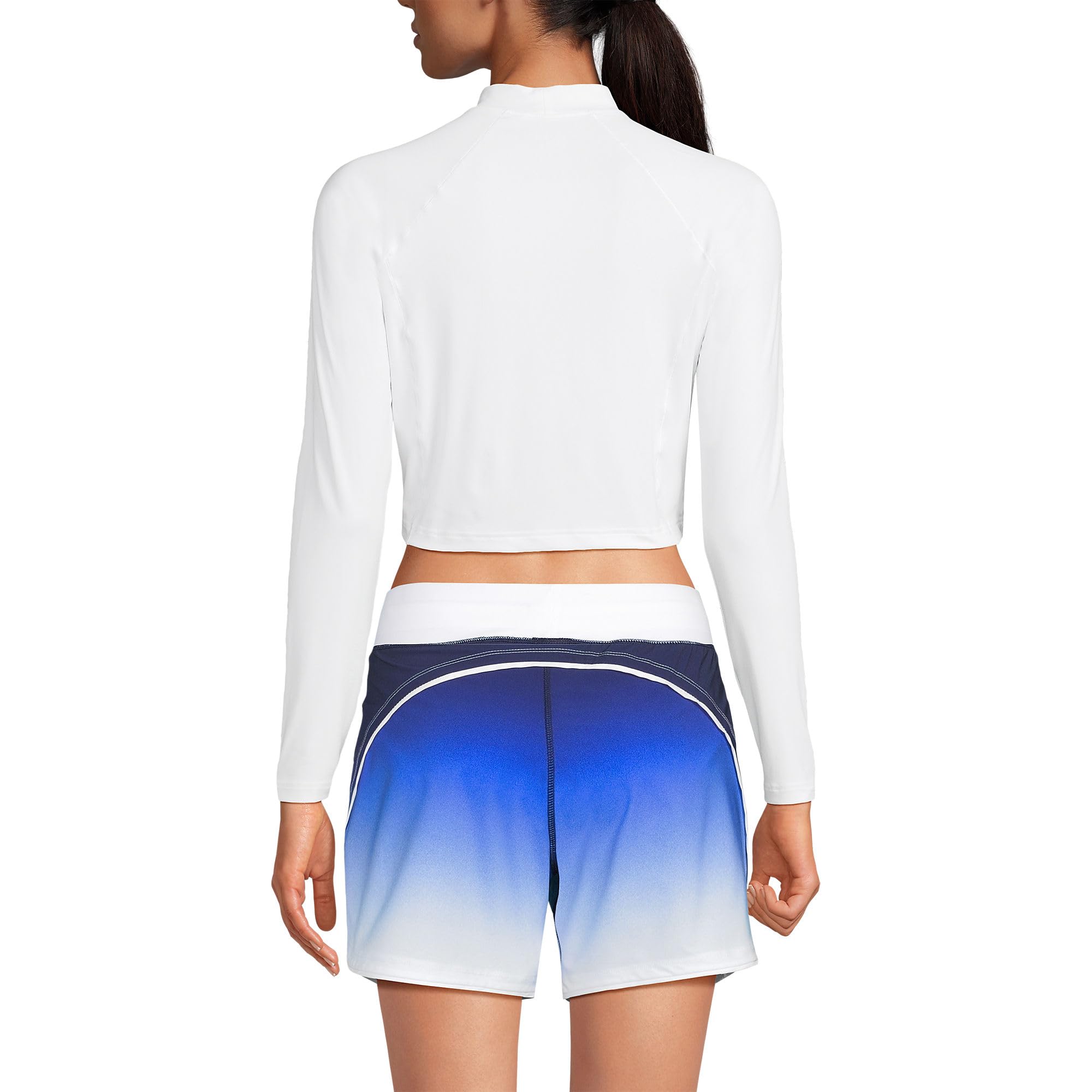 Lands' End Women's Sunshade UPF 50 Long Sleeve Cropped Rash Guard X-Small White