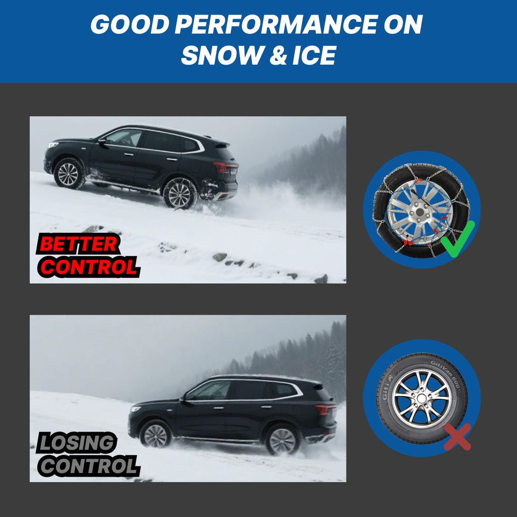 Snow Chains for Pickup Trucks & SUVs Off-road, Heavy Duty Quick Fit & Easy Installation Snow Tire Chains, Portable Reusable Emergency Tire Traction Chain, Set of 2 (HP2335)