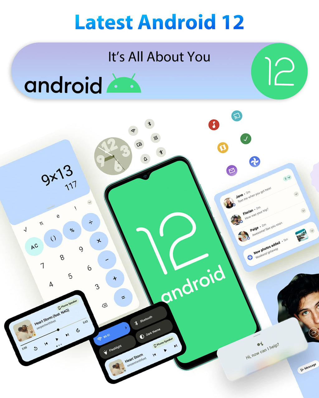 Ulefone Unlocked Smartphone, Note 14 Cell Phone Unlocked, Android 12, 6.52" IPS Full-Screen, 4500mAh, 7GB + 16GB, 3-Card Slots, 8MP Camera, Dual SIM, Face Recognition, 4G Cheap Phones - Green