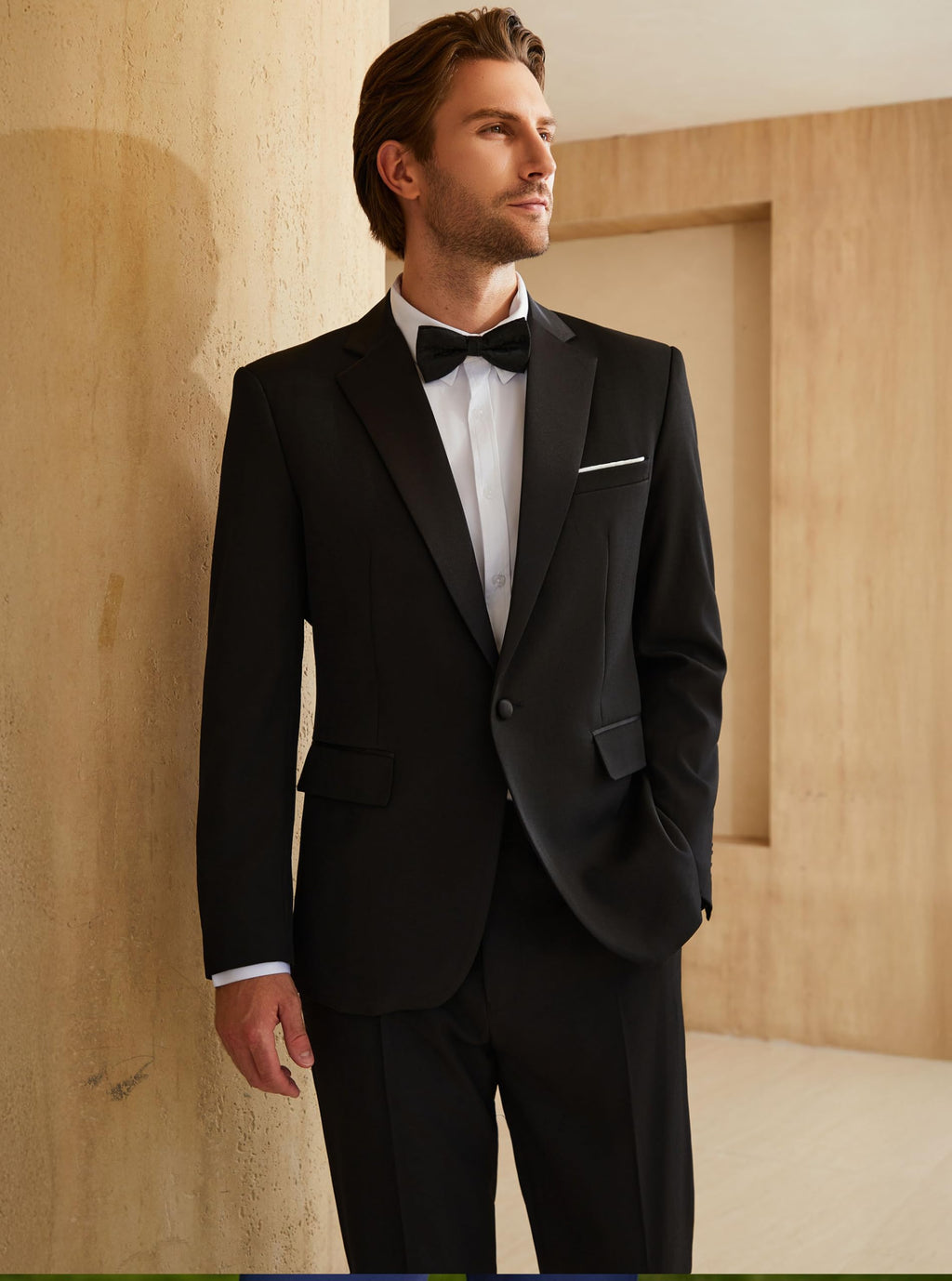 WULFUL Men's 2 Piece Slim Fit Suit Set One Button Blazer Jacket Pants Tuxedo Set for Prom, Wedding and Business Black