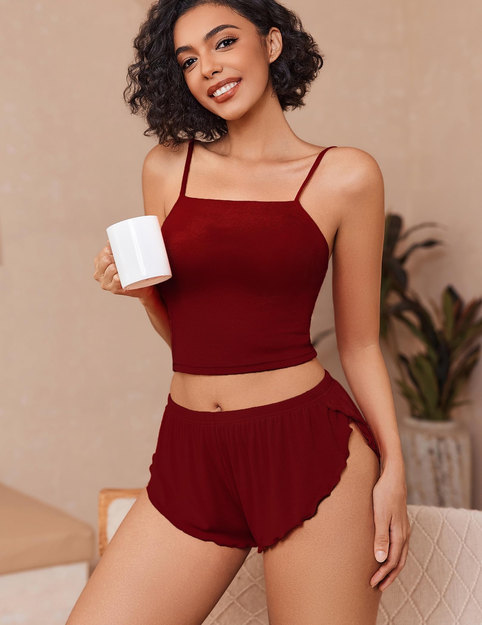 Avidlove Womens Sleepwear Sexy Pajama Set Cute Tank and Shorts PJ Set Lounge Lingerie Sets Wine Red Medium