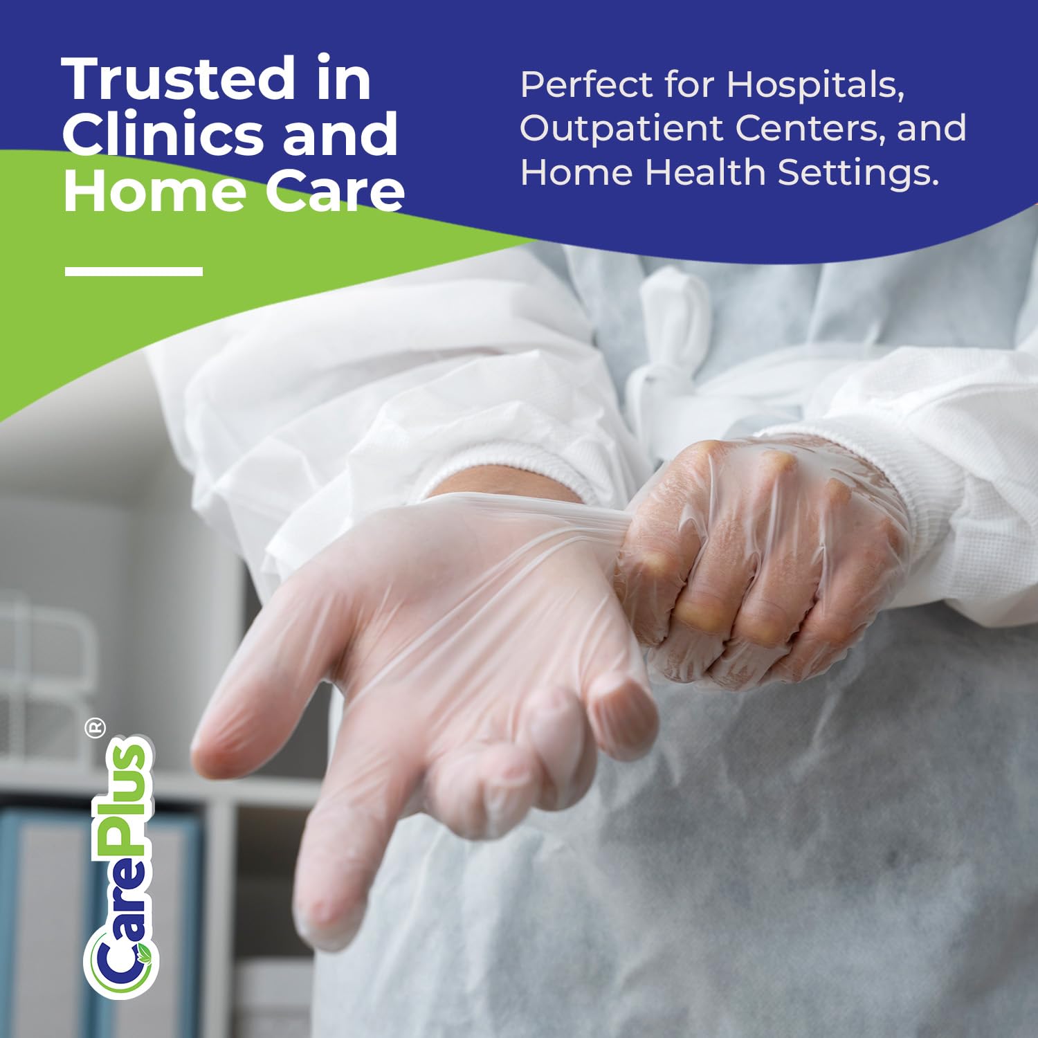 CARE PLUS Latex-Free Vinyl Gloves Clear Medium Size 100 Count | Heavy Duty, Non-Sterile, Powder-Free, Rubber | Food Prep, Kitchen & Cleaning Gloves, Ideal for Professional Use