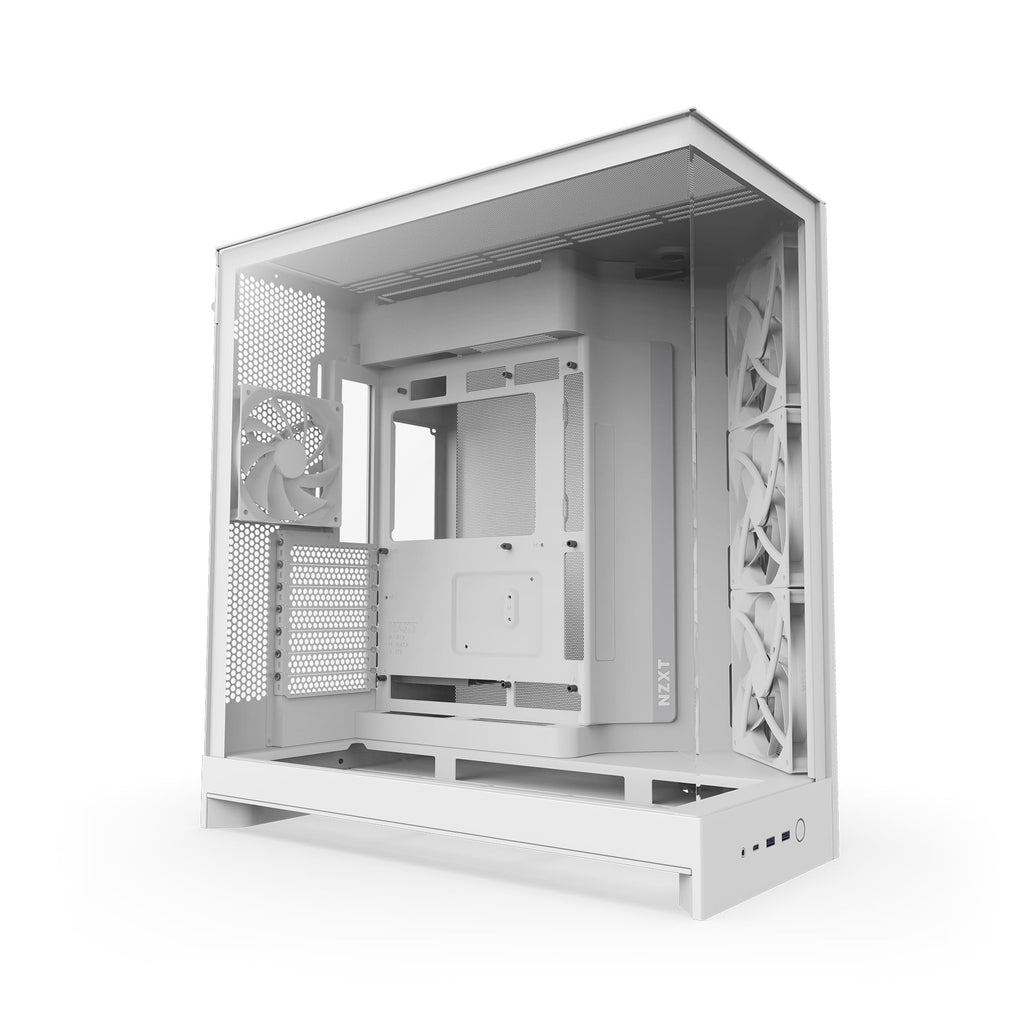 NZXT H9 Flow (2025) – Large Dual-Chamber ATX Mid-Tower Airflow PC Case – Includes 3 x 140mm & 1 x 120mm Fans – 420mm Radiator Support – Tempered Glass – Back-Connect Ready – White
