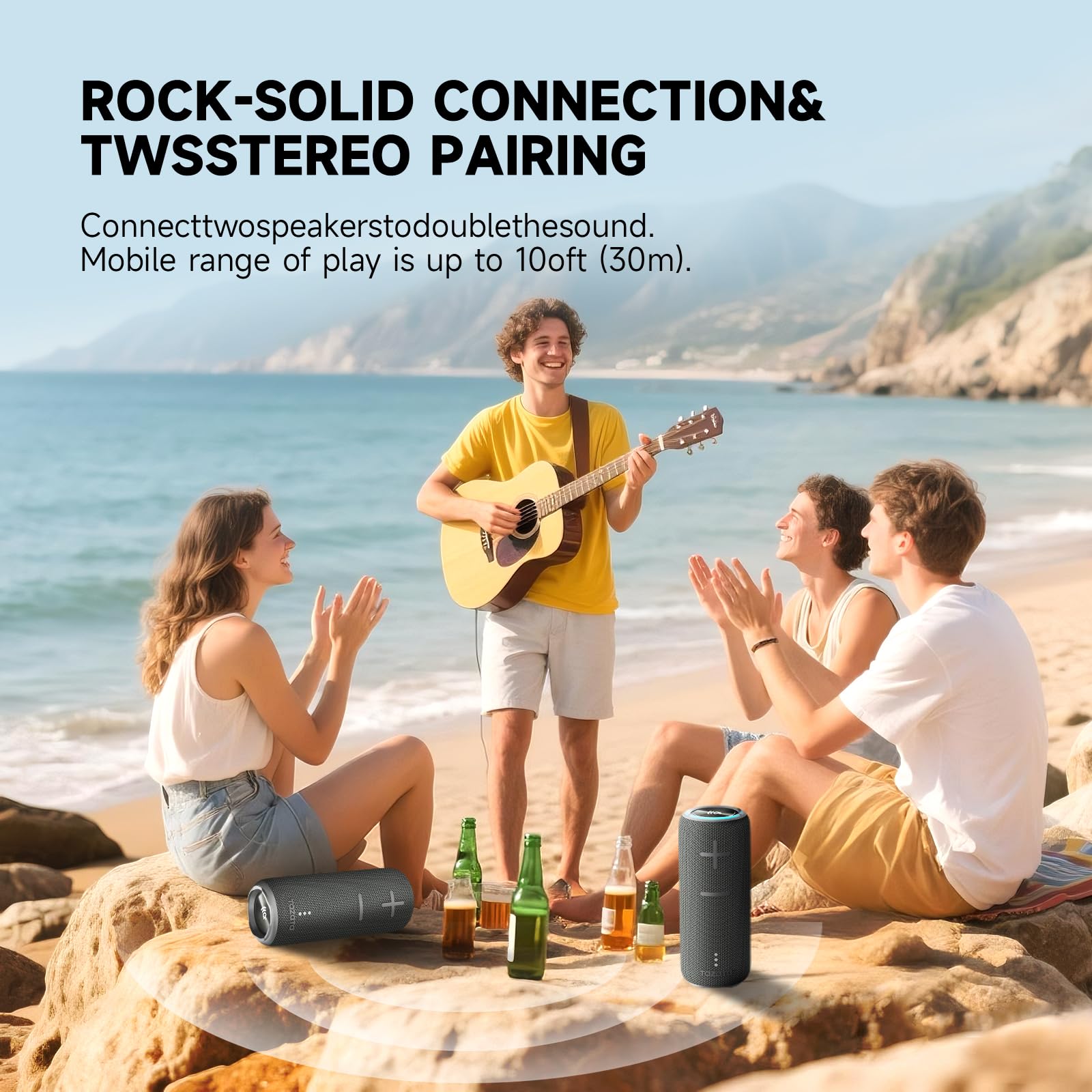 TAZATA Portable Bluetooth Speaker, 30W 360° Surround Sound IPX7 Waterproof Wireless Golf Speakers,Outdoor Loud TWS Speaker for Beach,Party,Camping,Birthday Valentines Gifts