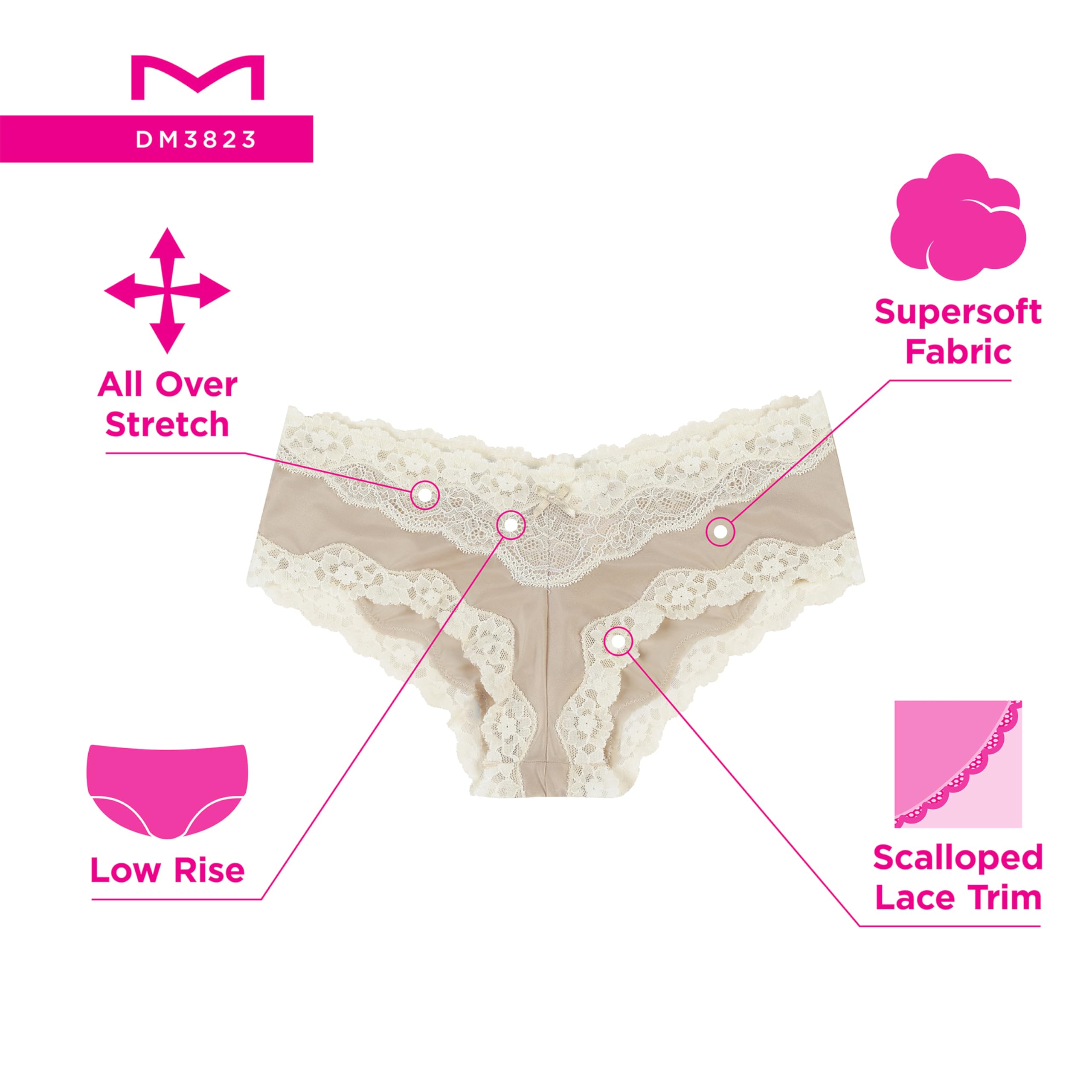 Maidenform Women's Underwear Hipster Pack, 3-Pack, Low-Rise Cheeky Underwear Women Pack, Lace Hipster Panties for Women