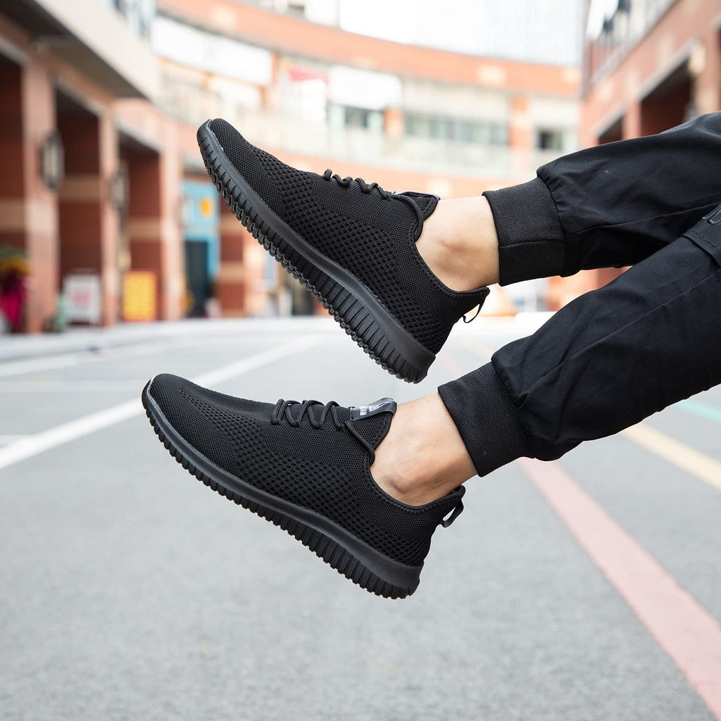 VAMJAM Men's Running Shoes Ultra Lightweight Breathable Walking Shoes Non Slip Athletic Fashion Sneakers Mesh Workout Casual Sports Shoes All Black Size 9.5