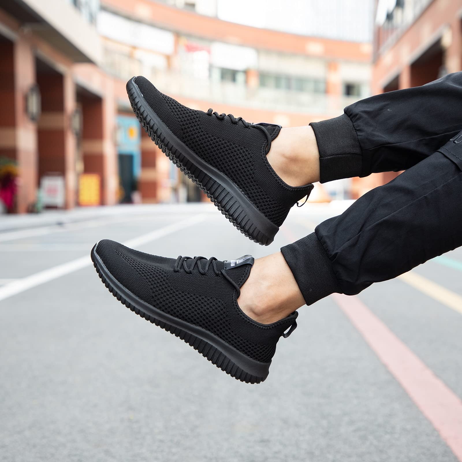 VAMJAM Men's Running Shoes Ultra Lightweight Breathable Walking Shoes Non Slip Athletic Fashion Sneakers Mesh Workout Casual Sports Shoes All Black Size 6.5
