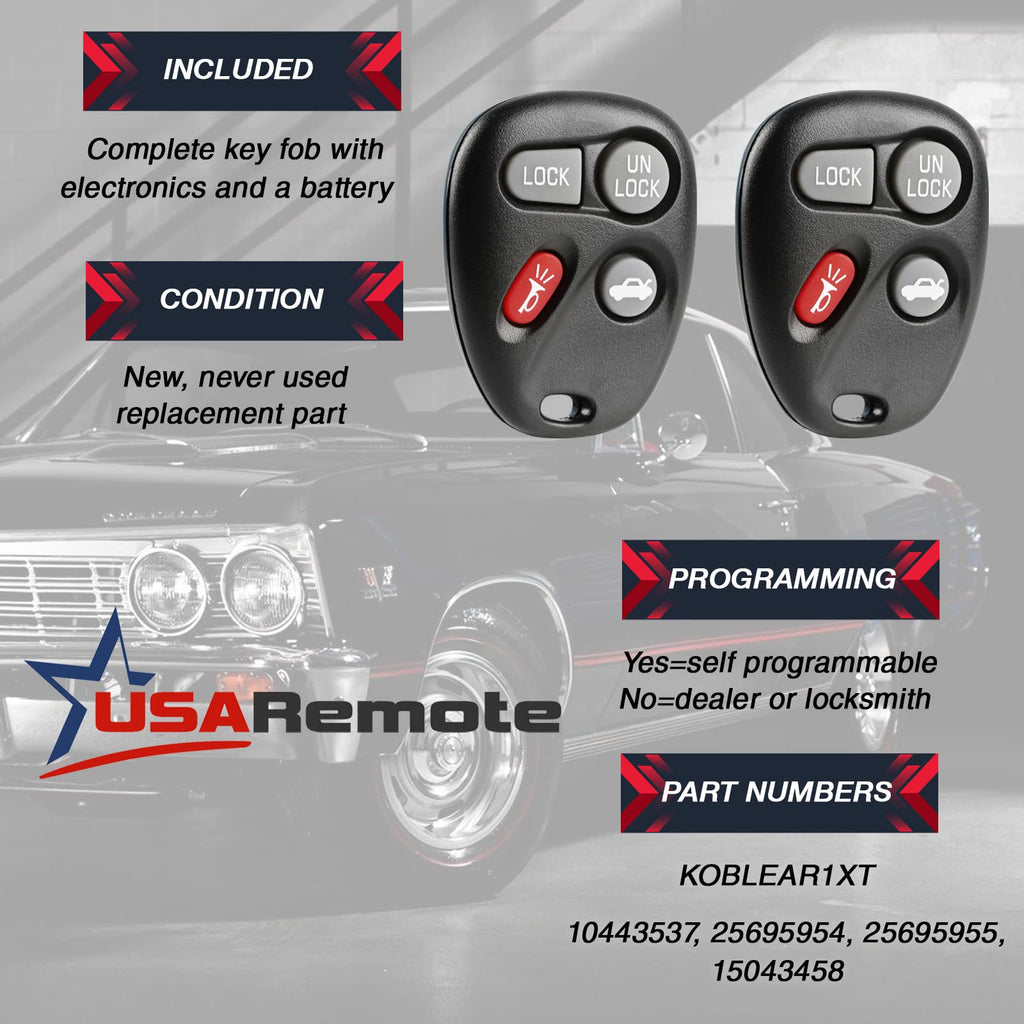 Car Key Fob Keyless Entry Remote fits Buick Lesabre Park Avenue/Chevy Impala Malibu Monte Carlo/Oldsmobile 88 98 Alrero Aurora/Pontiac Bonneville Grand AM (KOBUT1BT, 25678792), Set of 2