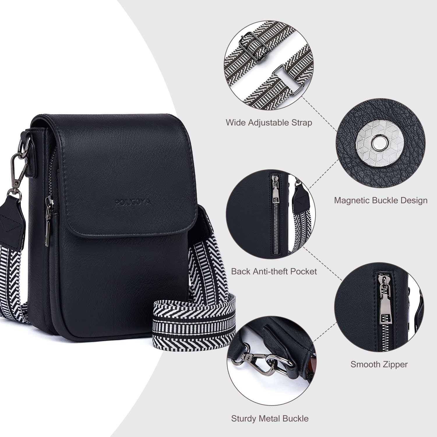 POIUGOYA Small Crossbody Bags for Women Trendy,Leather Triple Compartment Cell Phone Crossbody Wallet Purses with Card Slots