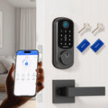 DESLOC B200 Fingerprint Smart Lock with 2 Lever Handles, Keyless Entry Front Door Lock Set, Electronic Keypad Deadbolt, App Control, Auto Lock, Long Battery Life, Secure Home Access