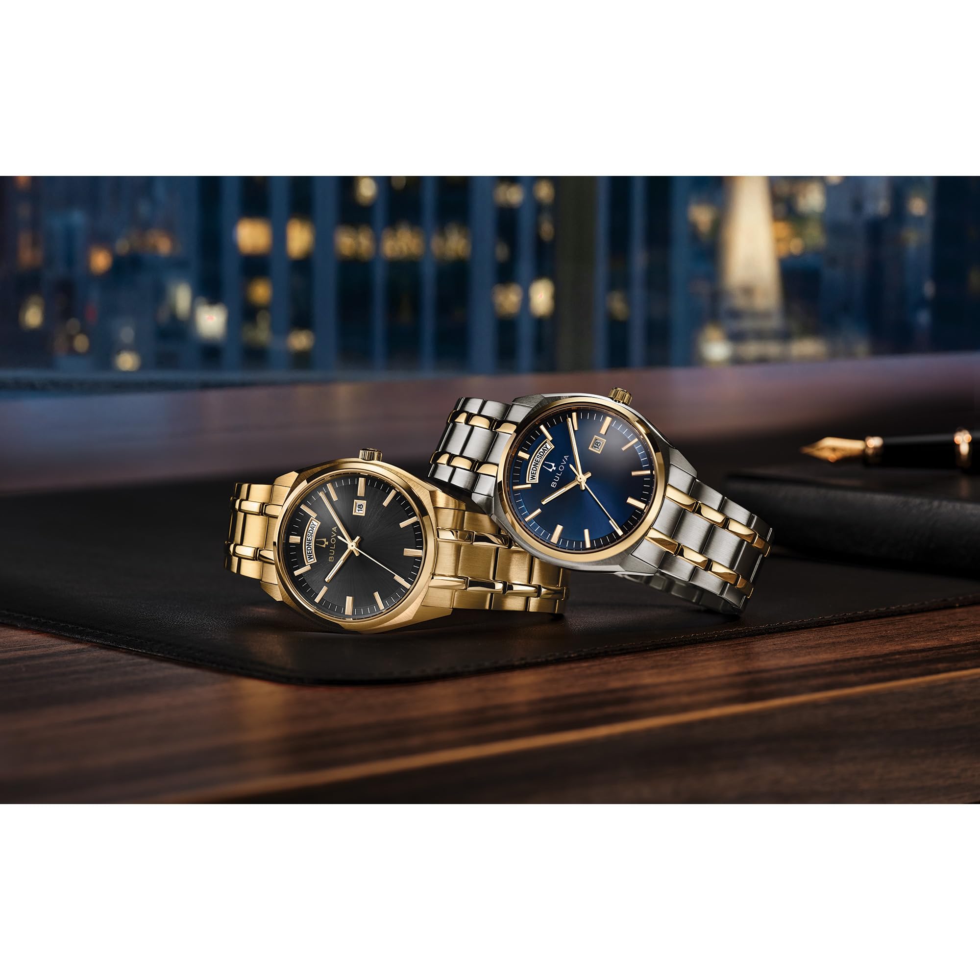 Bulova Men's Classic Dress Surveyor 2-Hand Day/Date Quartz Watch, Luminous Hands, 39mm