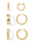 PAVOI 18K Yellow Gold Plated 925 Sterling Silver Posts 4 Pairs Small Hoop Earrings for Women - Four Gold Earring Set Plain Rope Wide Huggie Hoop Earscape Pack