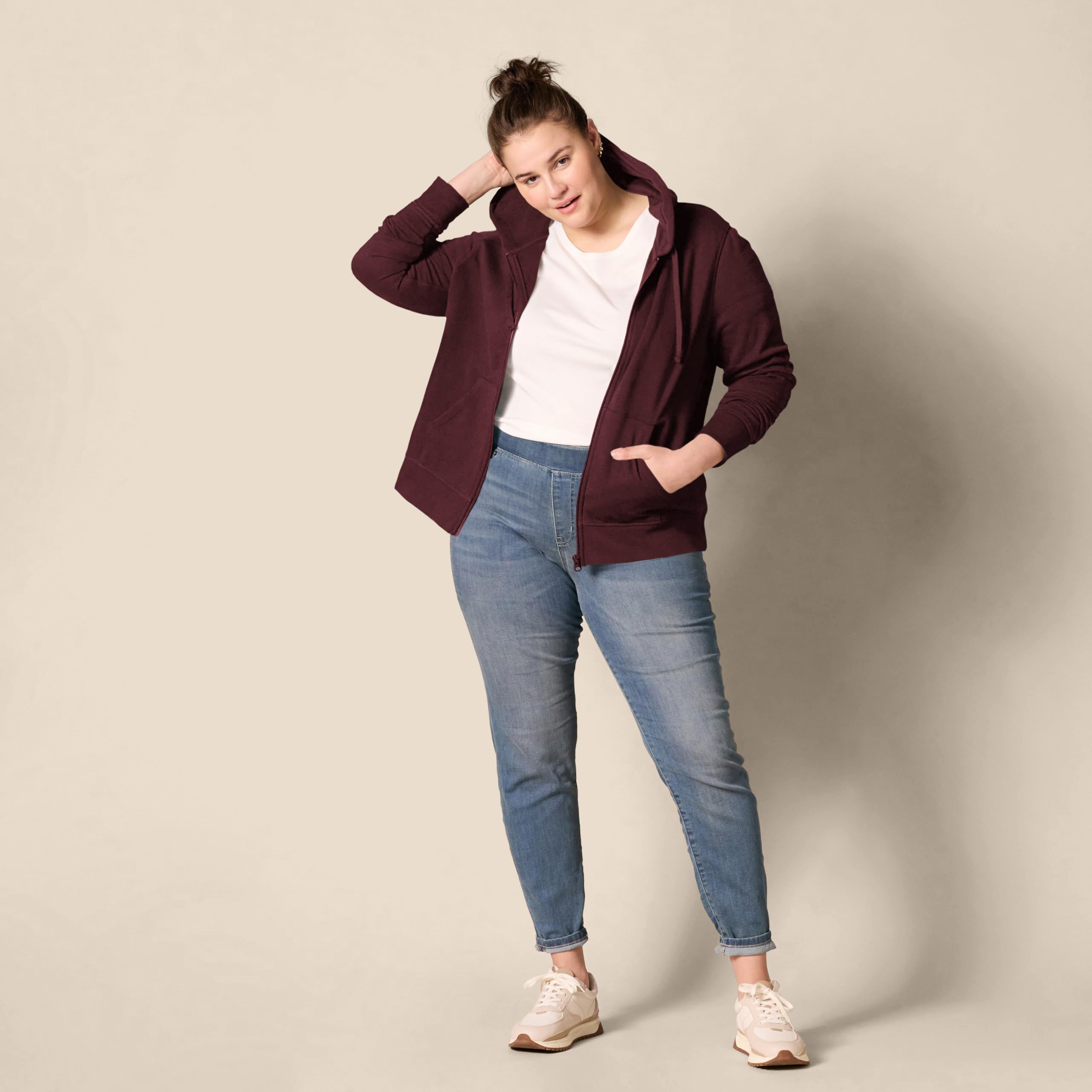 Amazon Essentials Women's Fleece Full-Zip Hoodie (Available in Plus Size), Burgundy, X-Large