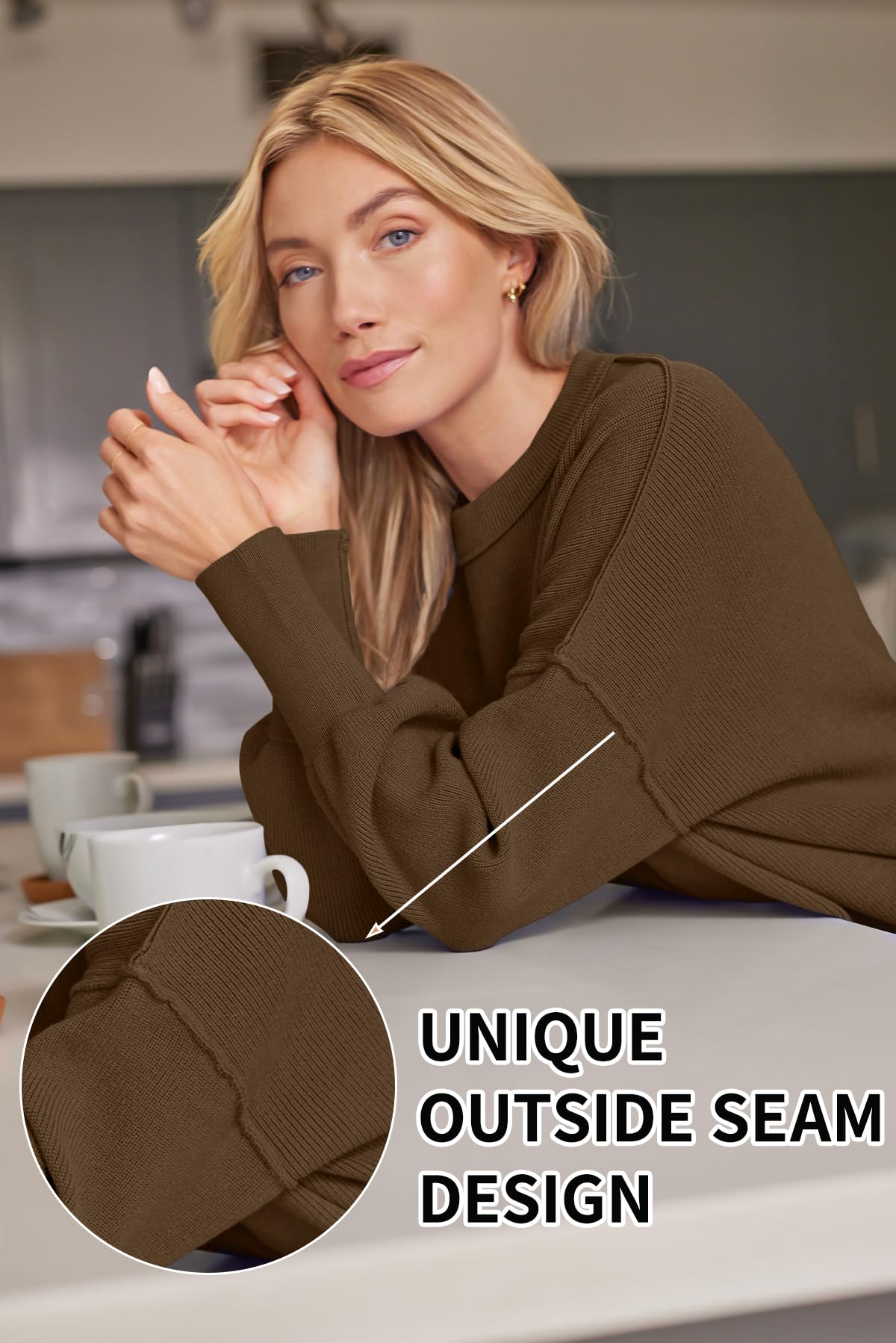 LILLUSORY Oversized Sweaters for Women 2025 Fall Fashion Outfits Trendy Crewneck Knit Cute Lightweight Sweater Pullover Tops Long Sleeve Shirts Winter Clothes LightCoffee S