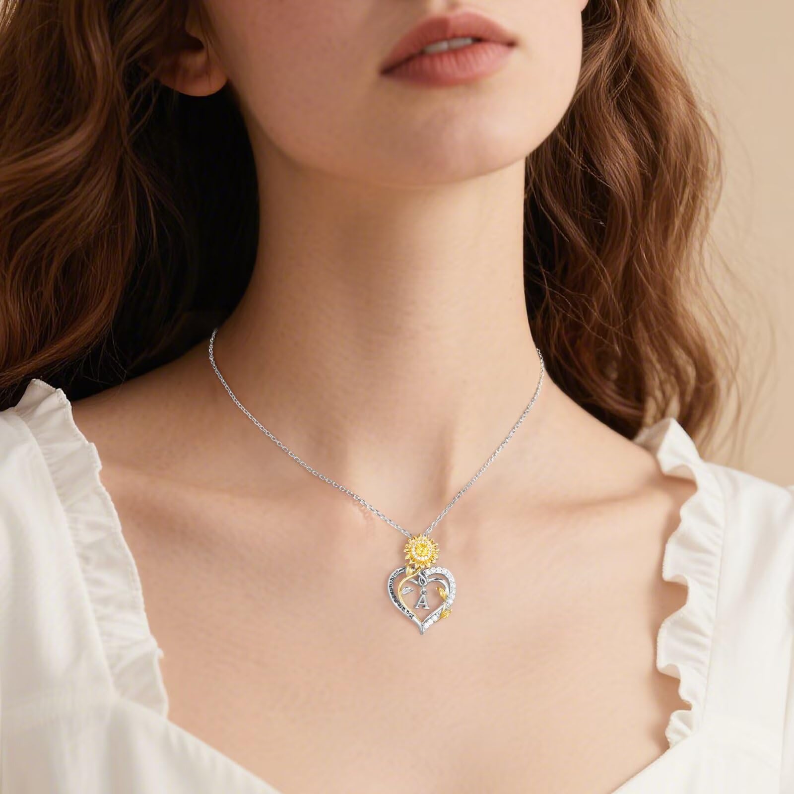 Iefil Valentines Day Gifts for Her - Sunflower Gift for Women, Birthday Gifts for Wife, Sunflower Heart Necklaces, You Are My Sunshine Jewelry for Women