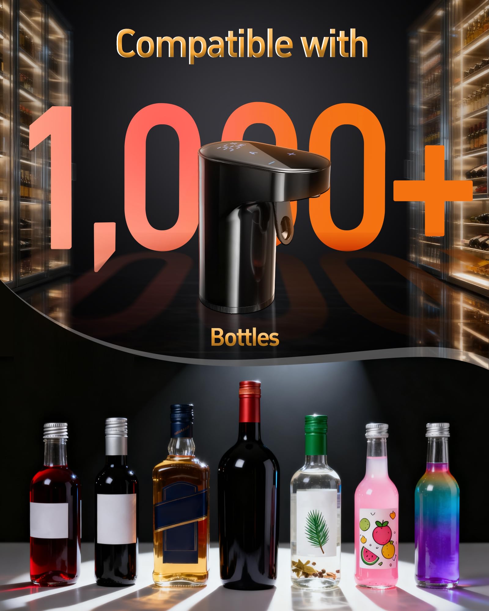 Fathers Day Gift|World Cup Viewing Party Supplies,5-in-1 Electric Wine Decanter & Smart Liquor Dispenser,Automatic Aerator&Pourer with 1-999ml Precision Dosing|Gift for Men,Dad,Whiskey Lovers(Black)