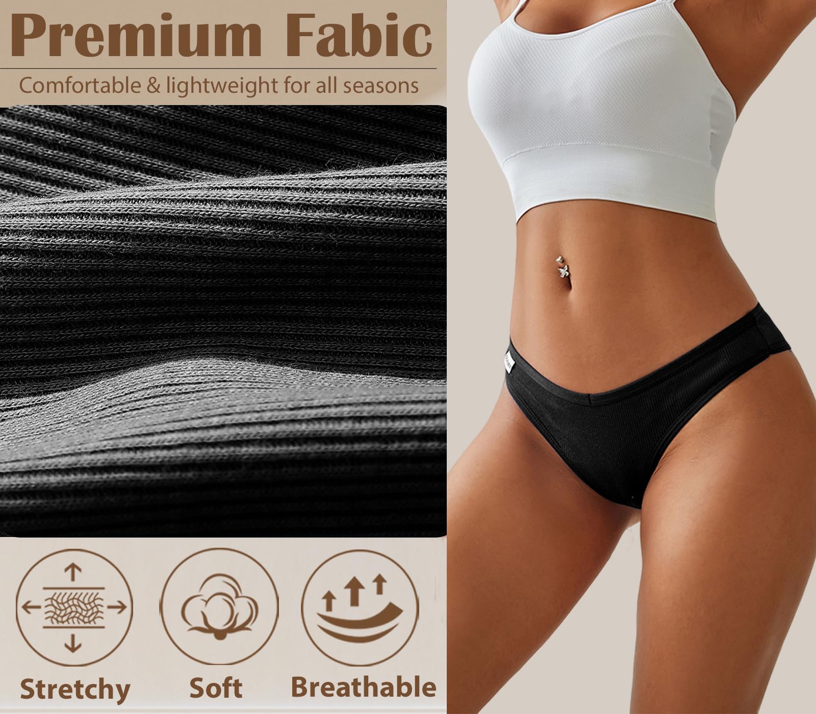 FINETOO 10 Pack Womens Cotton Underwear Sexy Stretch Bikini Panties Low Rise Hipster Ladies Soft V-Waist Cheeky(L)