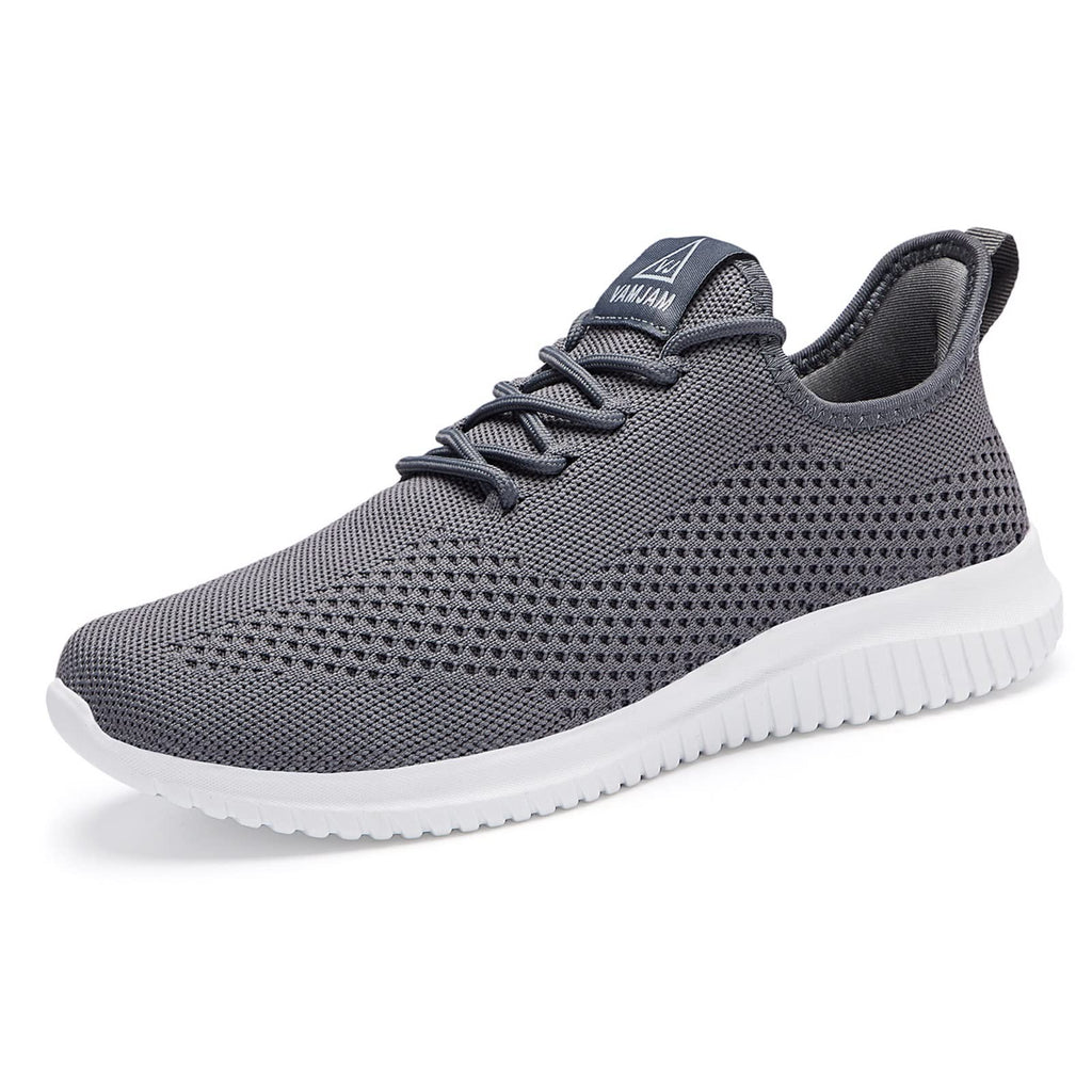 VAMJAM Men's Running Shoes Ultra Lightweight Breathable Walking Shoes Non Slip Athletic Fashion Sneakers Mesh Workout Casual Sports Shoes Grey Size 12