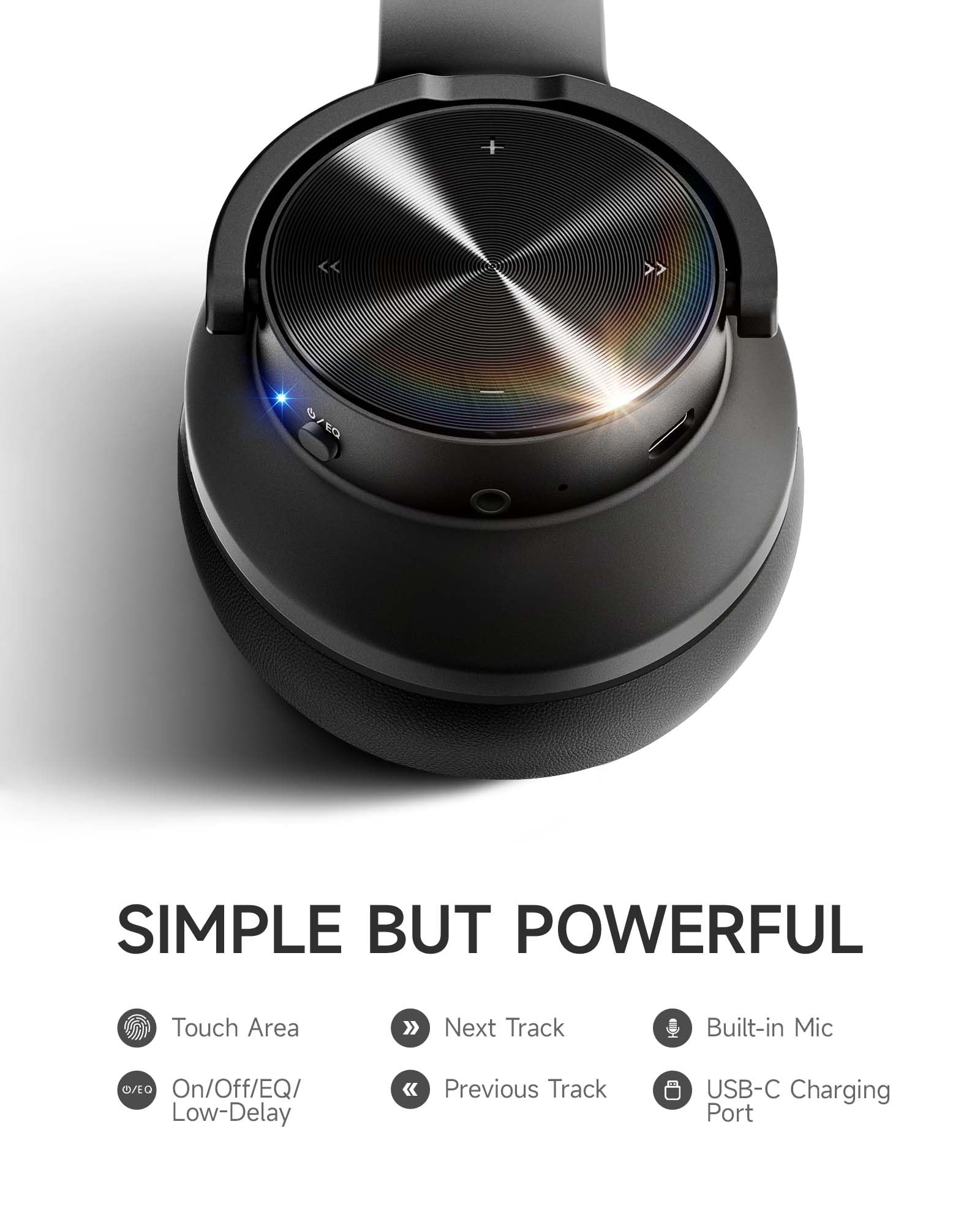 Picun B8 Bluetooth Headphones, 120H Playtime Headphone Wireless Bluetooth with 3 EQ Modes, Low Latency, Hands-Free Calls, Over Ear Headphones for Travel Home Office Cellphone PC Black