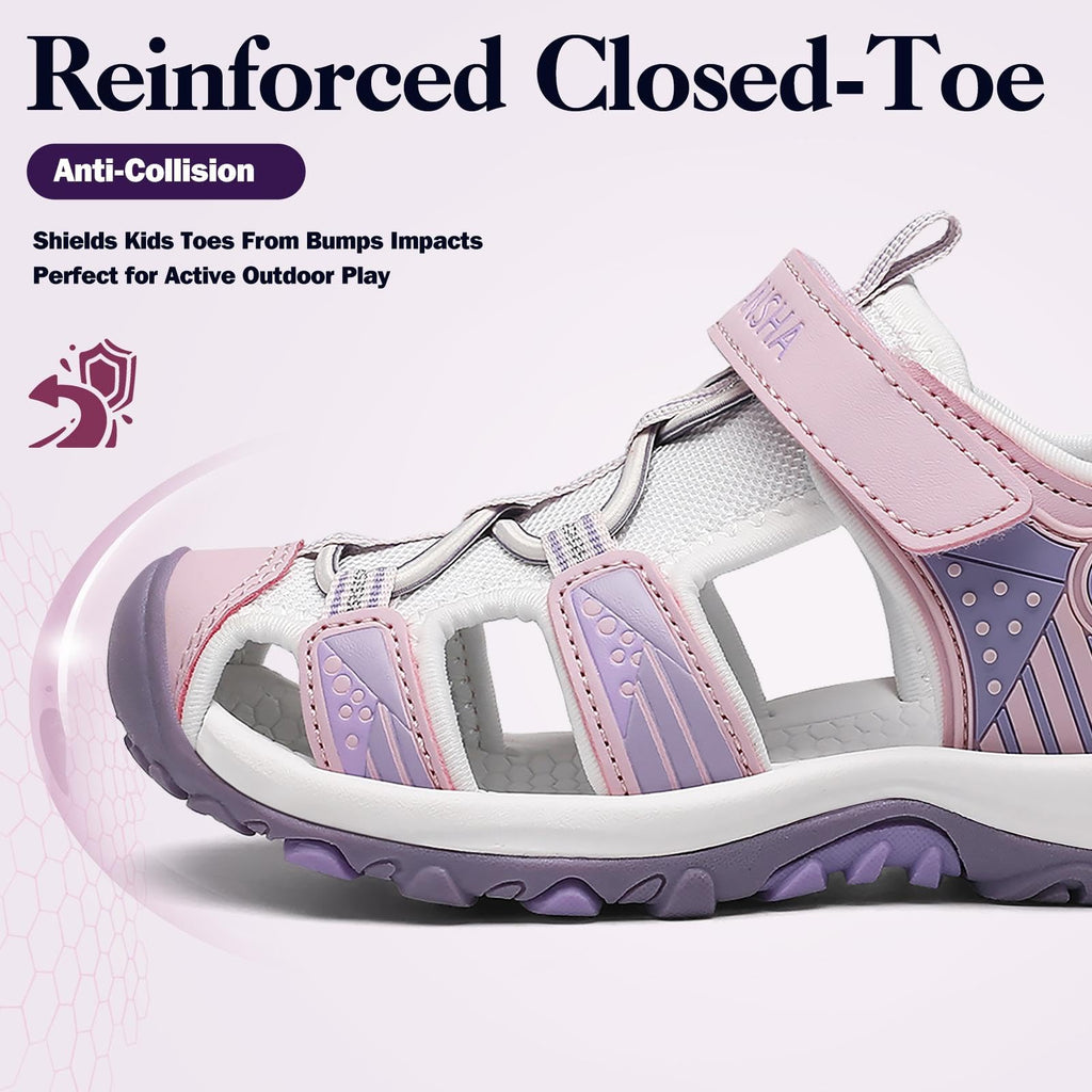 Mishansha Girls Boys Hiking Sandals, Closed Toe Water Sandals for Kids, Non-Slip Lightweight Outdoor Sport Sandal with Adjustable Strap Little Kid 12 Violet