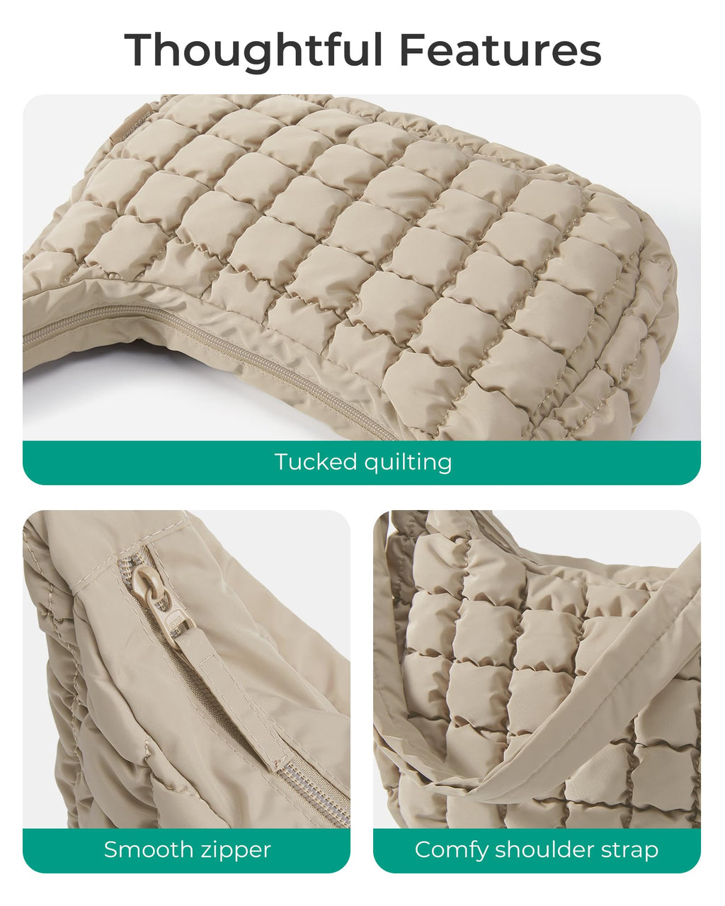 BAGSMART Crossbody Bags for Women, Quilted Puffy Purses for Women, Fluffy Travel Essentials Shoulder Hobo Bag