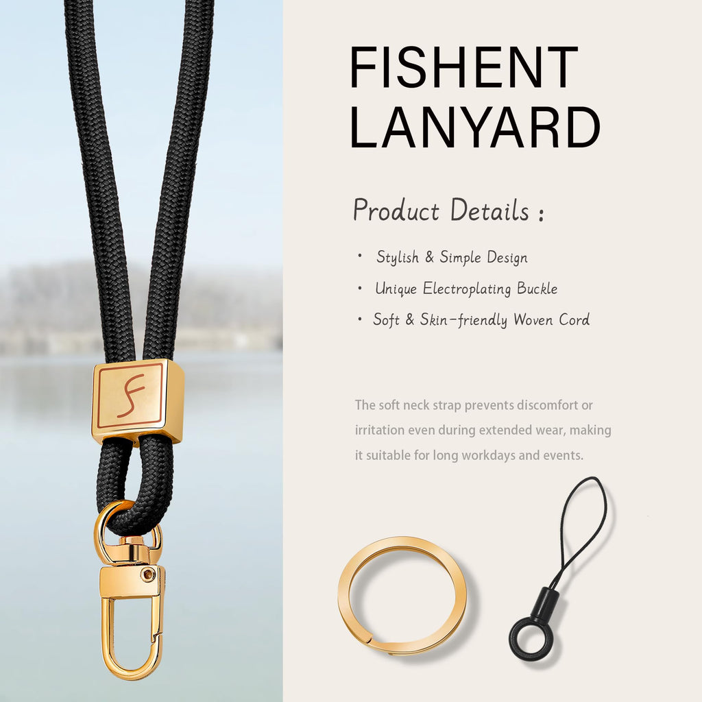Fishent Lanyard, Cute Neck Lanyards for Keys ID Badges Holder, Keychain Key Teacher Lanyard with Safety Breakaway Buckle for Women Men, Black