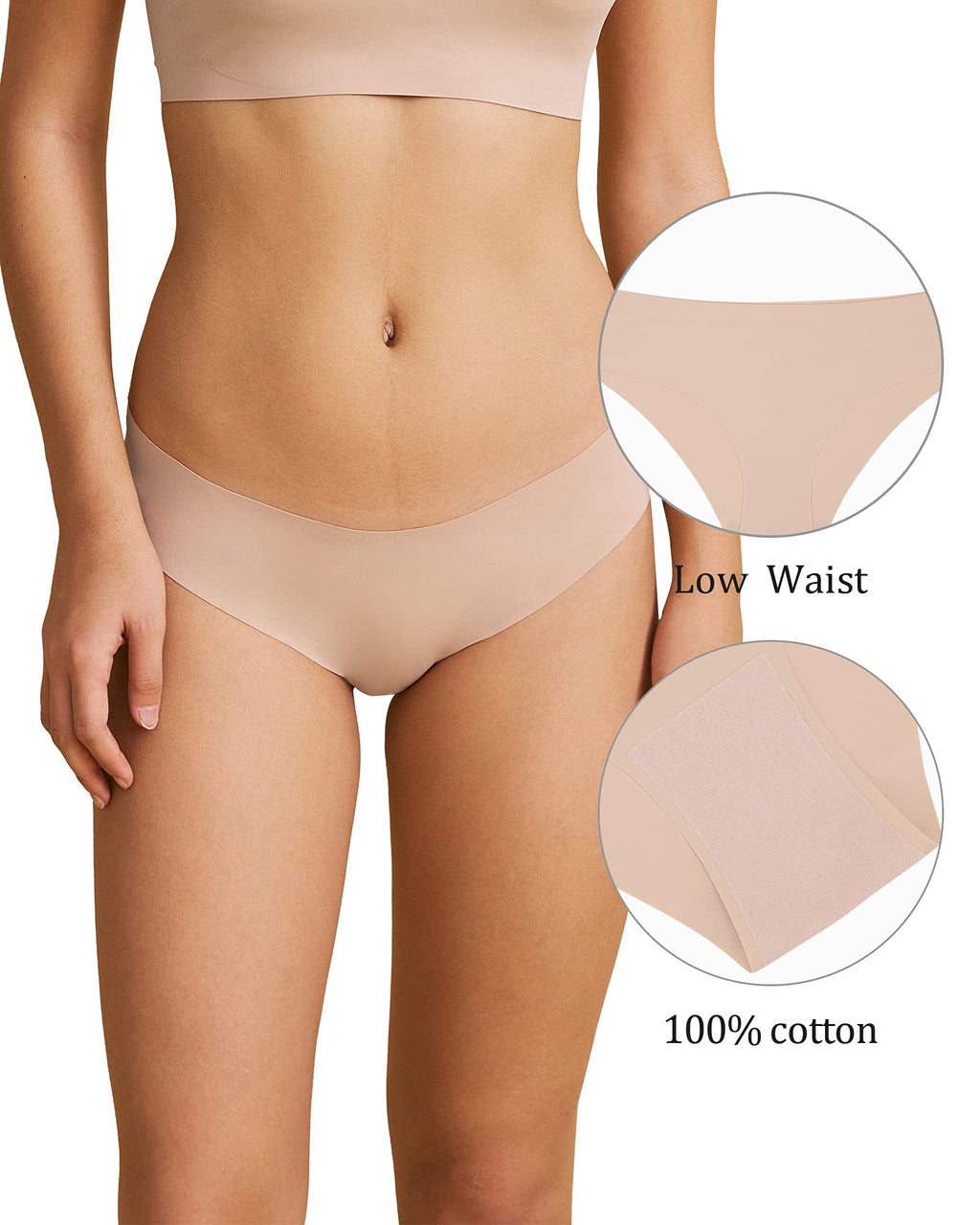 SHARICCA Women Seamless Cheeky Bikini No Show Panties Ladies Invisible Breathable Hipster Soft Stretch Underwear 7 Pack (7P11,S)