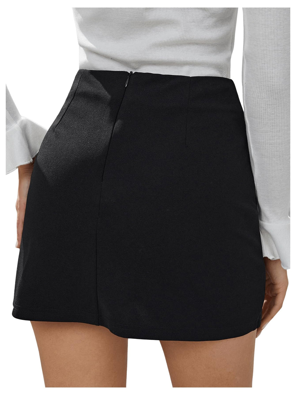 WDIRARA Women's High Waist Split Hem Mini Skirt Side Slit Bodycon Skirts Black L
