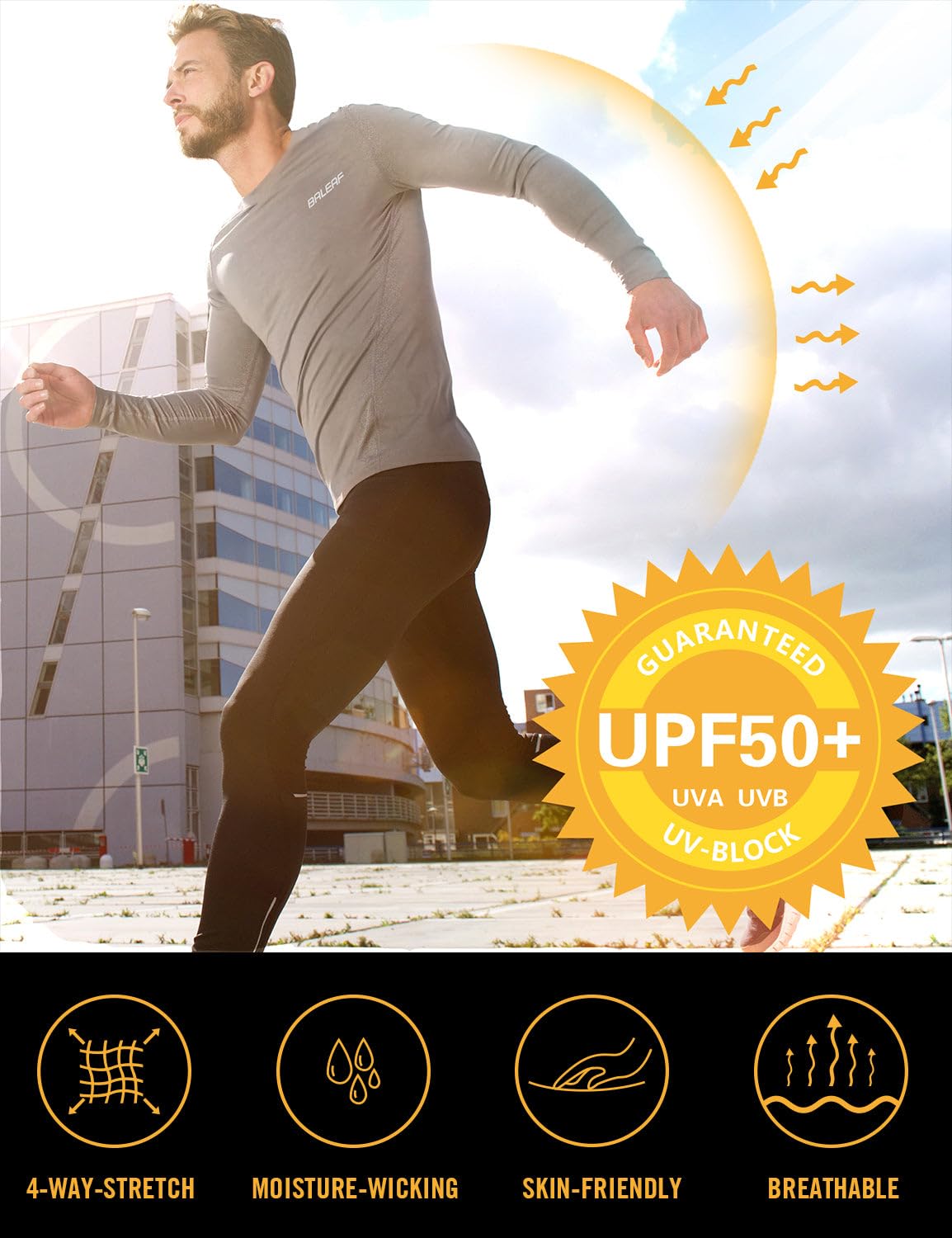 baleaf Men's Sun Protection Shirts UV SPF T-Shirts UPF 50+ Long Sleeve Rash Guard Fishing Running Quick Dry White Size L
