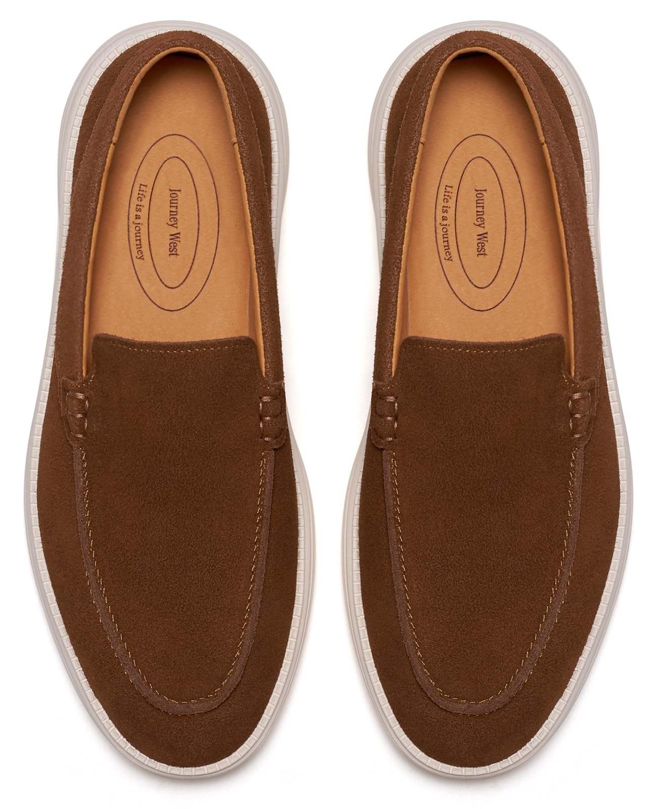 Journey West Men's Comfort Casual Slip-on Suede Leather Loafers Shoes for Men Brown US 12