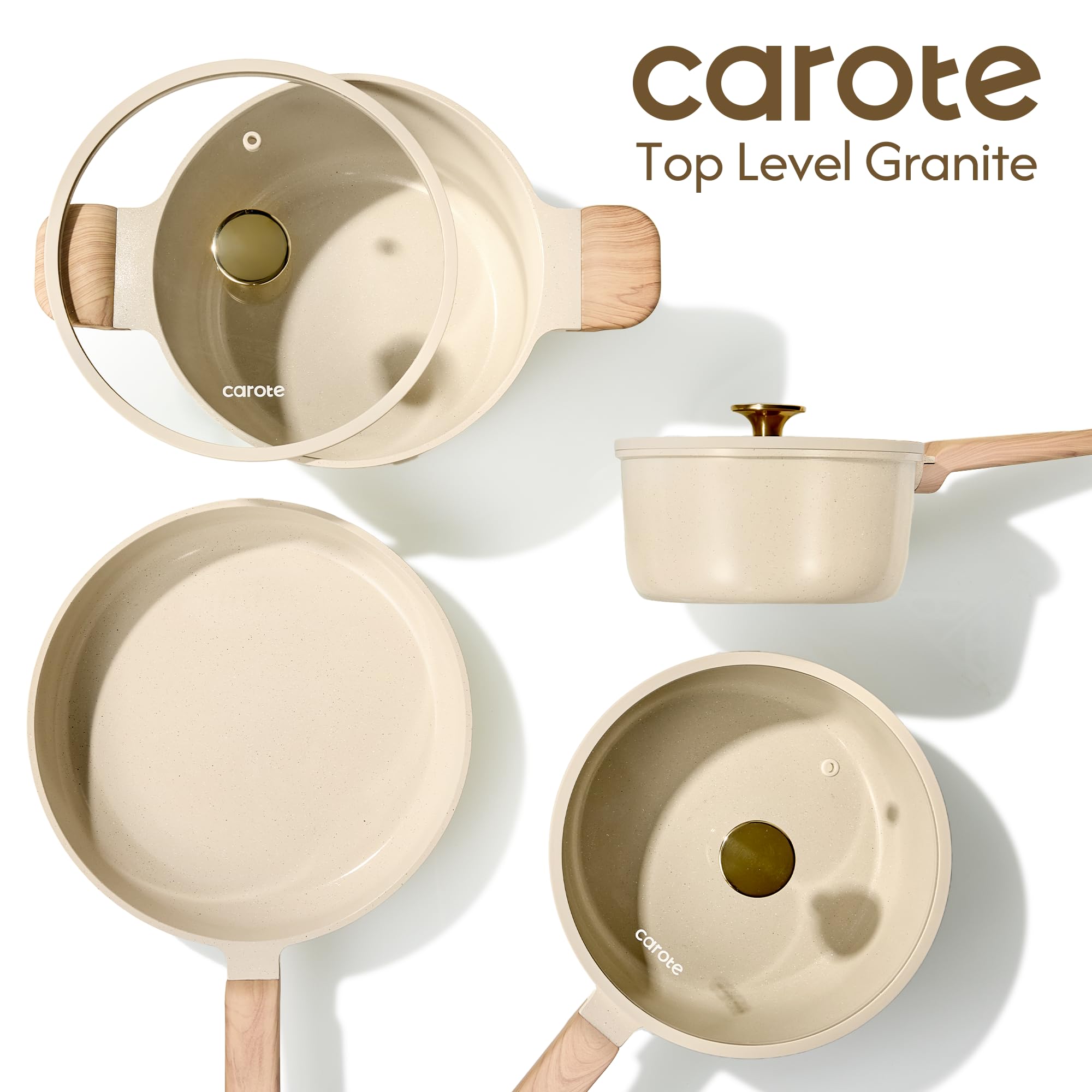 CAROTE 22Pcs Pots and Pans Set Non stick, Ceramic Cookware Set, Non-toxic Kitchen Cooking Set, PFAS and PFOA Free