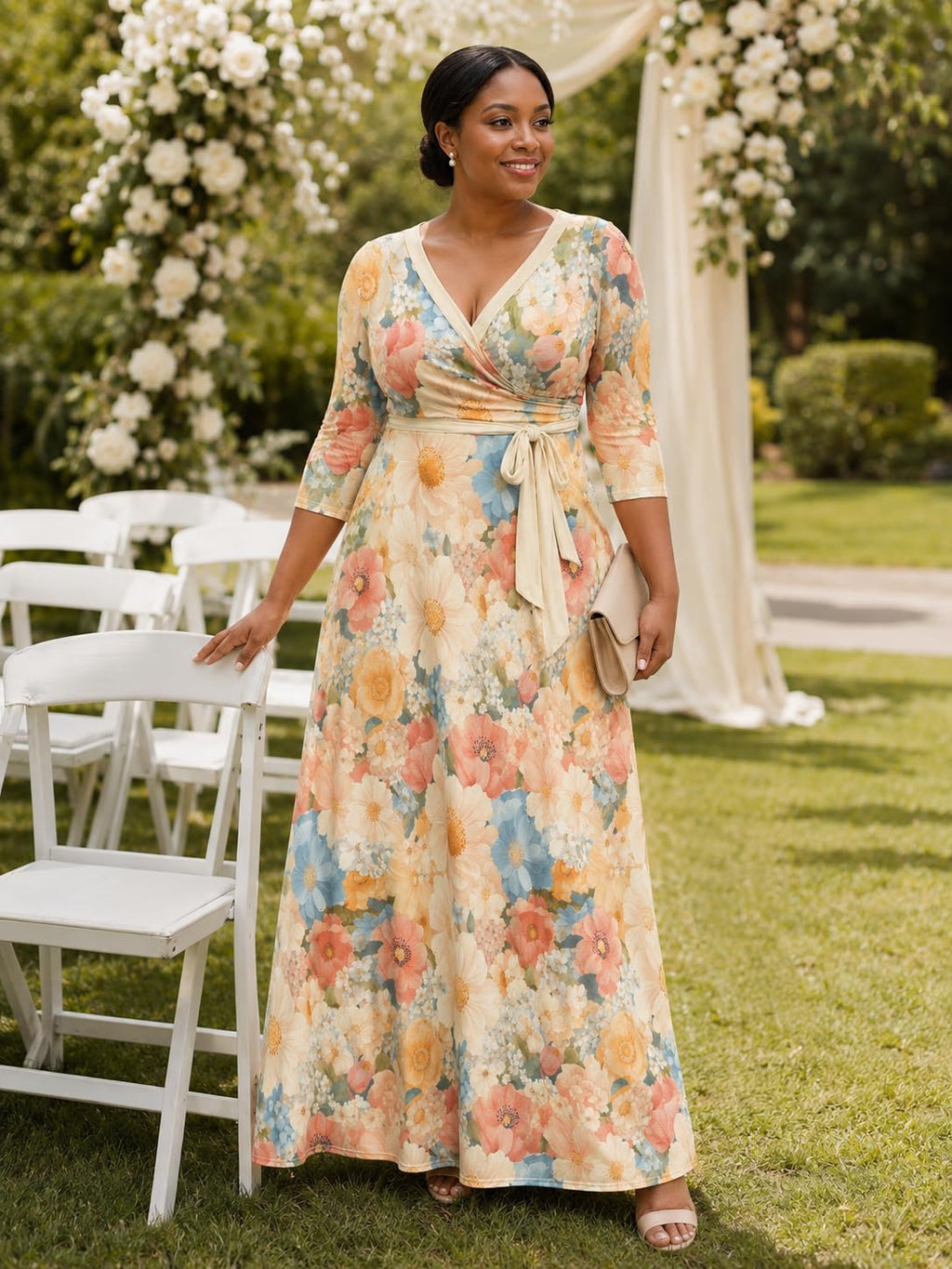 PinkPatty Plus Size Maxi Dress for Women Casual V Neck 3/4 Sleeve Boho Printed Long Dress with Pockets (Floral11 2XL)