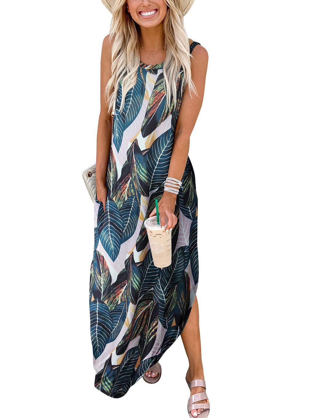 ANRABESS Women Summer Maxi Dress Beach Vacation Sundress Sleeveless Casual Loose Shirt Dresses 2025 Travel Outfits Floral Print Medium