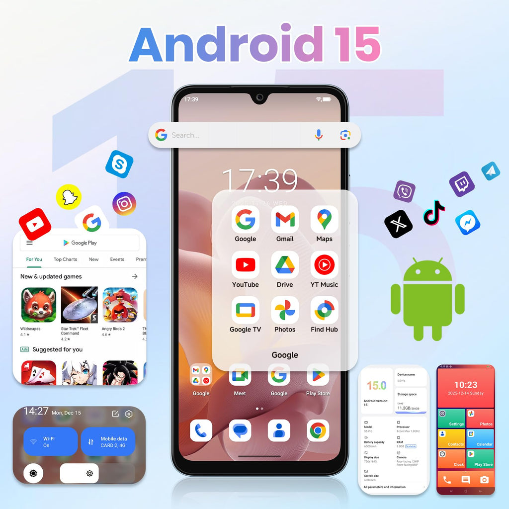 FOSSIBOT S5 Pro Android 15 Cellphone, 32GB+256GB/2TB Phone, 6.88" HD Smartphone, 6000mAh Battery Smartphones,50MP+8MP Phones,Gemini Al Cell Phone 2026 Black