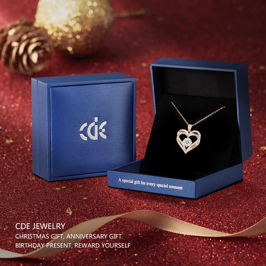 CDE Valentine's Day Gift Forever Love Heart Necklaces for Women, Wedding Anniversary, Birthday Mothers Day Christmas Day Gifts for Mom, Mother, Wife, friend, S925 Silver Jewelry with Birthstone Pendant