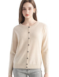 Chanyarn Women's 100% Pure Cashmere Cardigan Crew Neck Long Sleeve 2025 Fall Winter Warm Soft Knit Cardigan Sweater (Beige11002,M)