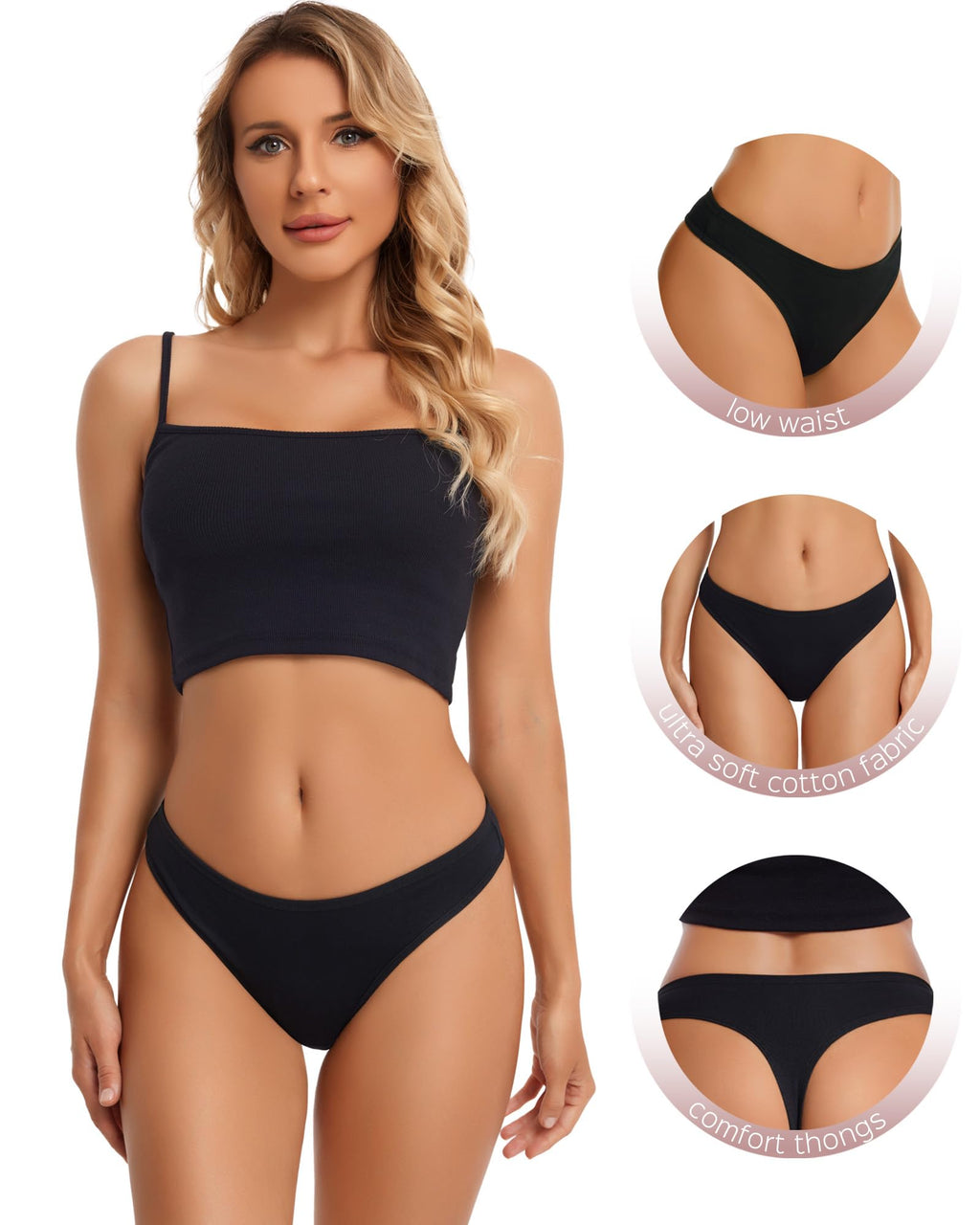 ANZERMIX Women's Breathable Cotton Thong Panties Pack of 6 (Black-6PK, X-Large)