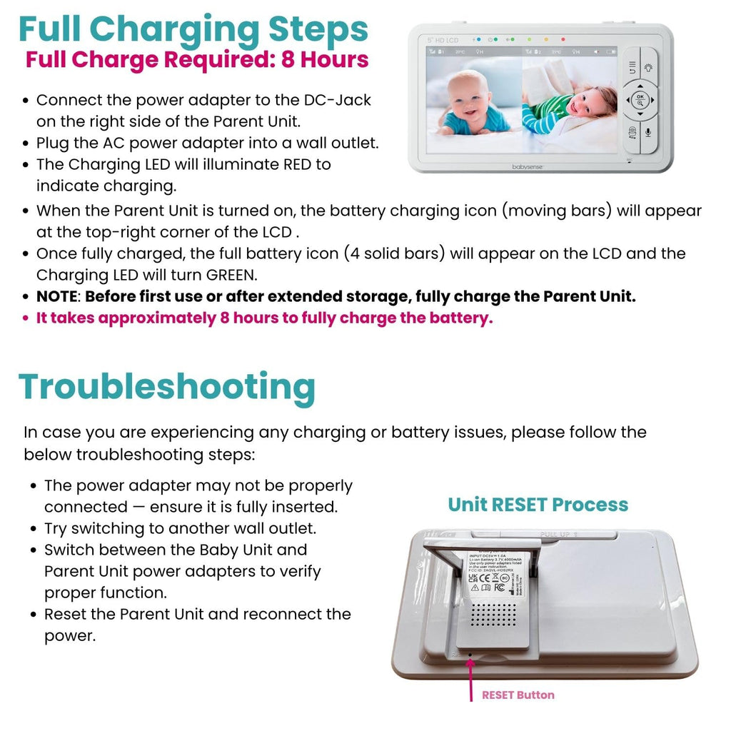 Babysense 5" HD Split-Screen Baby Monitor, Video Baby Monitor with 2 Cameras and Audio, Night Light, 1000ft Range, Two-Way Audio, 4X Zoom, Night Vision, 4000mAh Battery